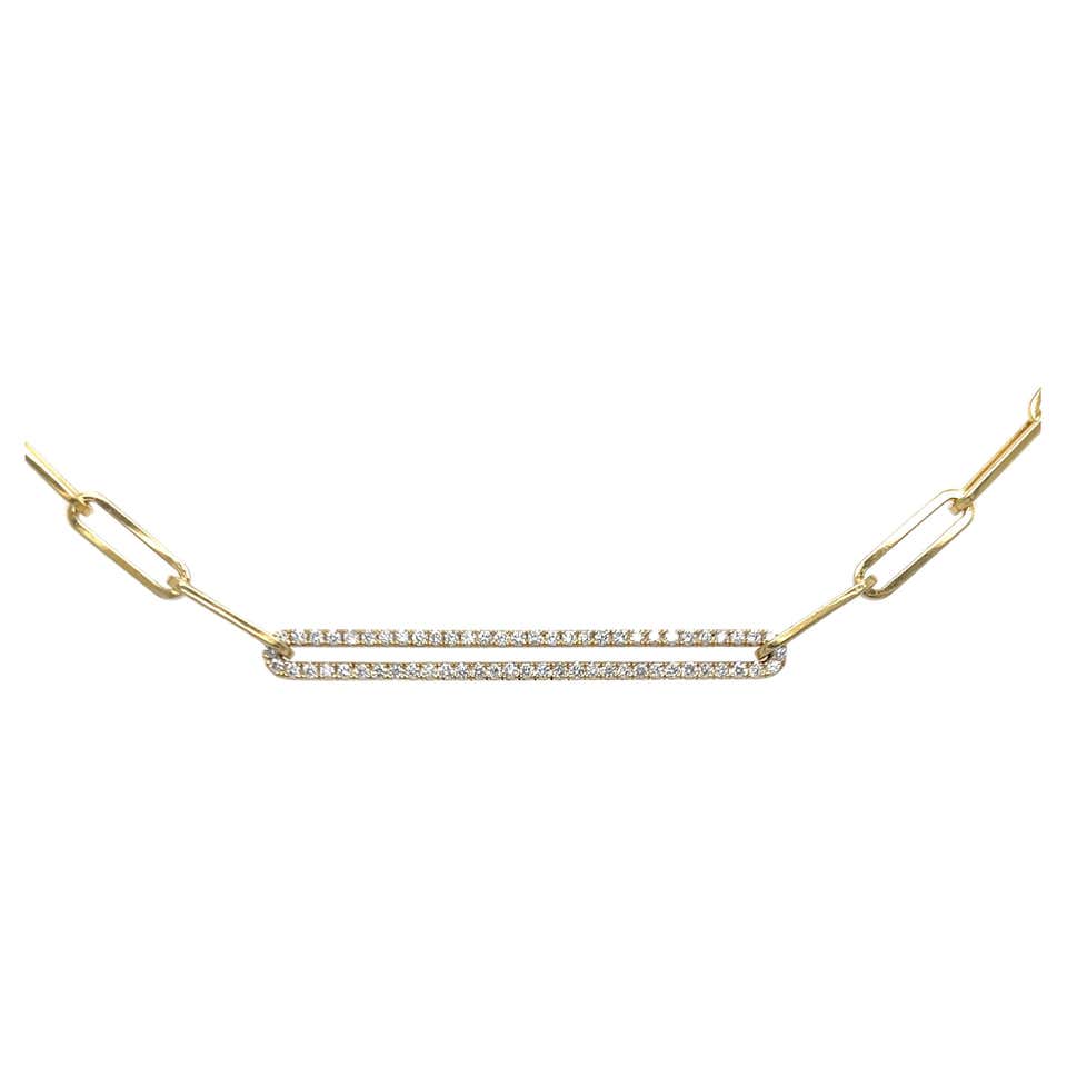 Paperclip Chain Necklace with Large Citrine Gemstone with Diamonds 18 ...