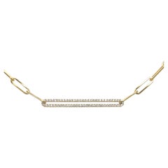 Used Paperclip Chain Necklace with Natural Diamonds, Solid Gold. 