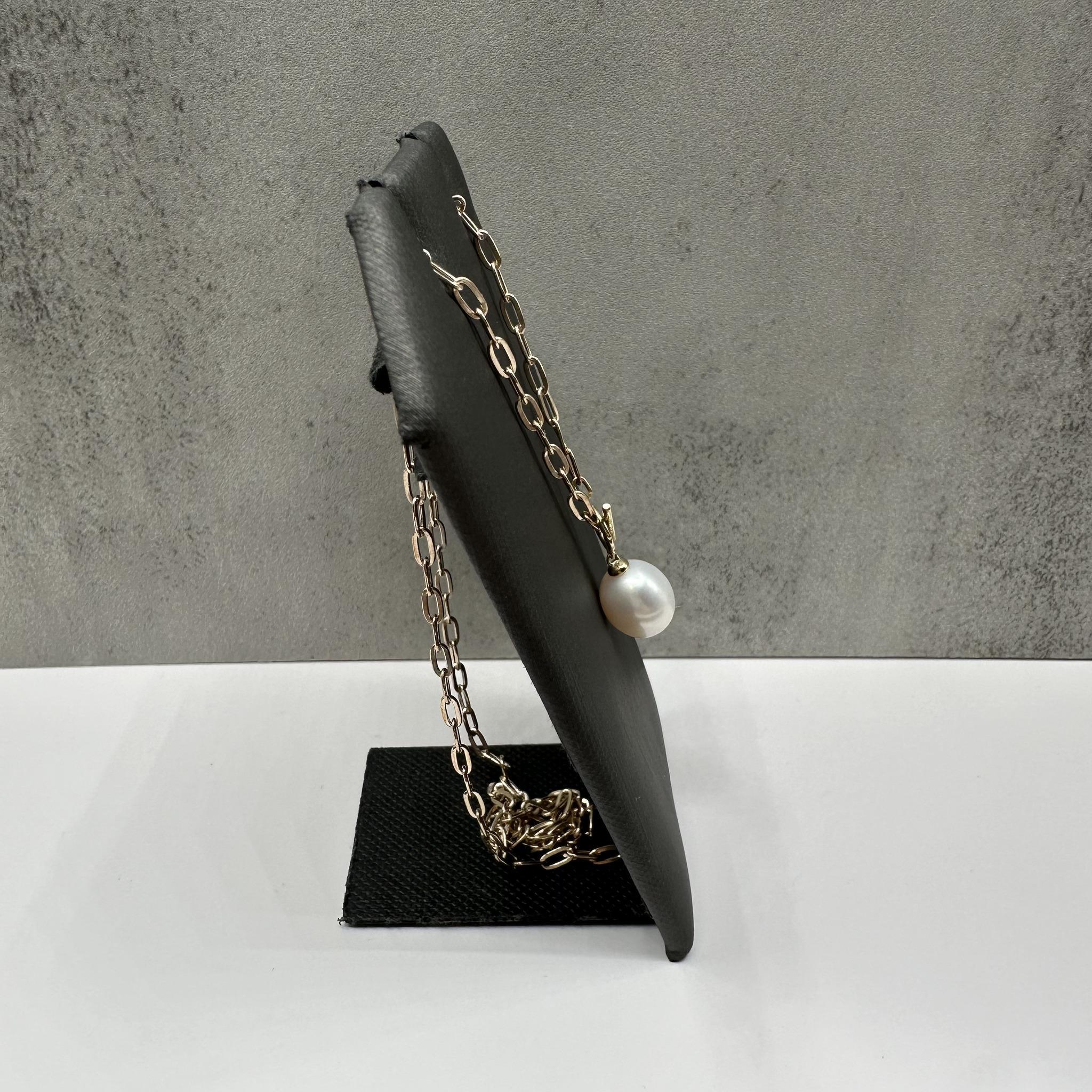 Taglio rotondo Collana di perle con catena Paperclip in oro giallo 10kt - 17