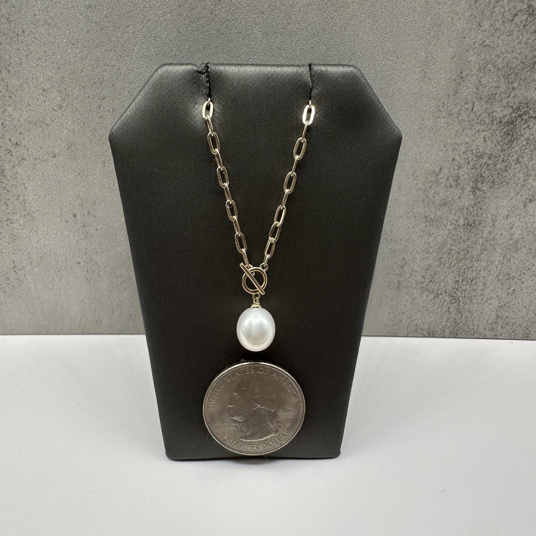 Collana di perle con catena Paperclip in oro giallo 10kt - 17