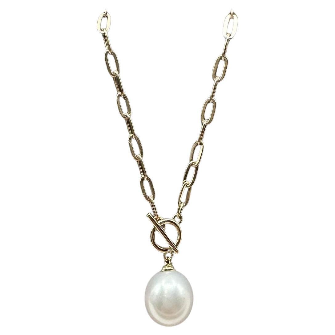 Collana di perle con catena Paperclip in oro giallo 10kt - 17", nuova