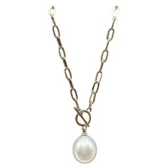 Collana di perle con catena Paperclip in oro giallo 10kt - 17", nuova