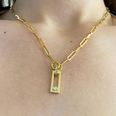 Paperclip Charm Necklace, Double Charms 14K Yellow Paper Clip Chain