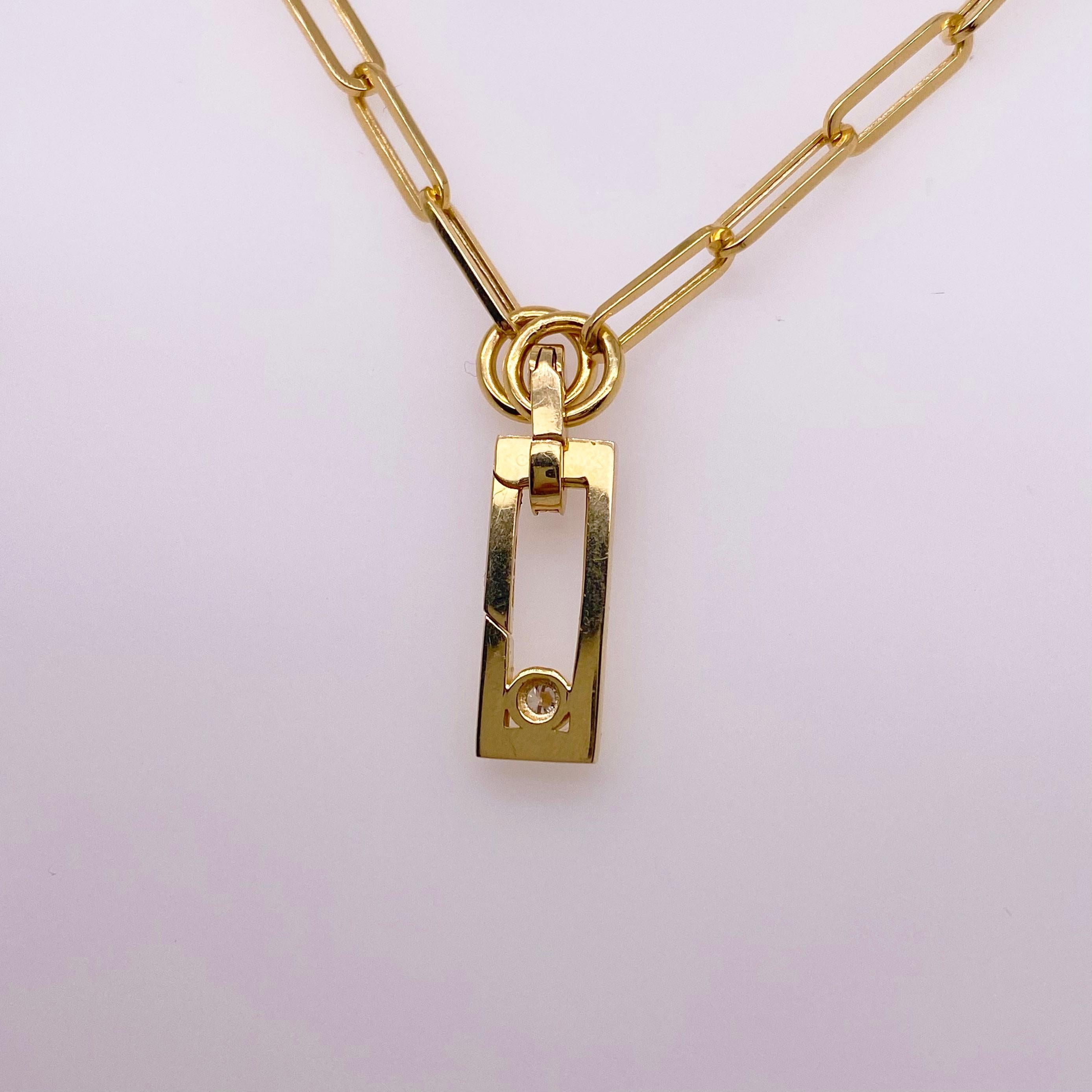 Collar con Encanto Paperclip, Cadena Doble con Encanto Paper Clip Amarillo 14K Moderno en venta
