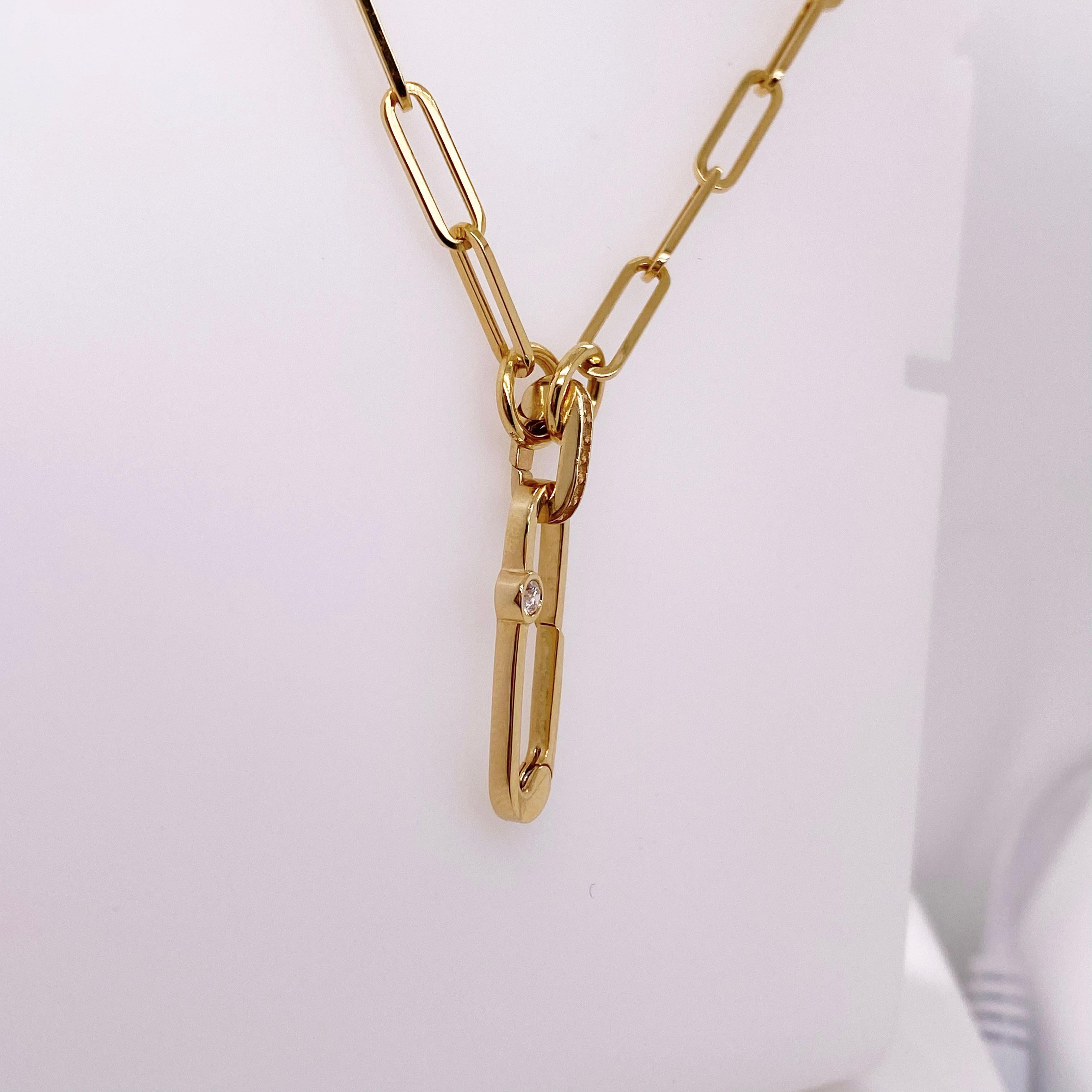 14kt yellow gold paperclip necklace with heart charm