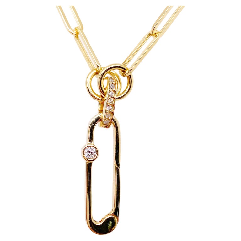 Paperclip Charm Necklace W 3 Charms 6 Diamonds 14 Karat Gold 14k Gold 14kt  Gold For Sale at 1stDibs | 6 karat gold, number 3 charm, carabiner necklace  with charms