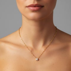 Paperclip Cushion Cut Diamond 14K (18k upon request) Gold Pendant Chain Necklace