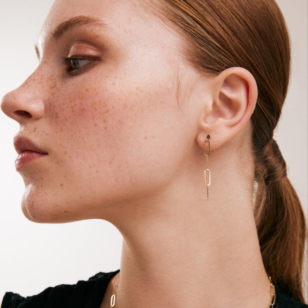 Women's Paperclip Dangle Drop Earrings in 14K Solid Yellow Gold For Sale