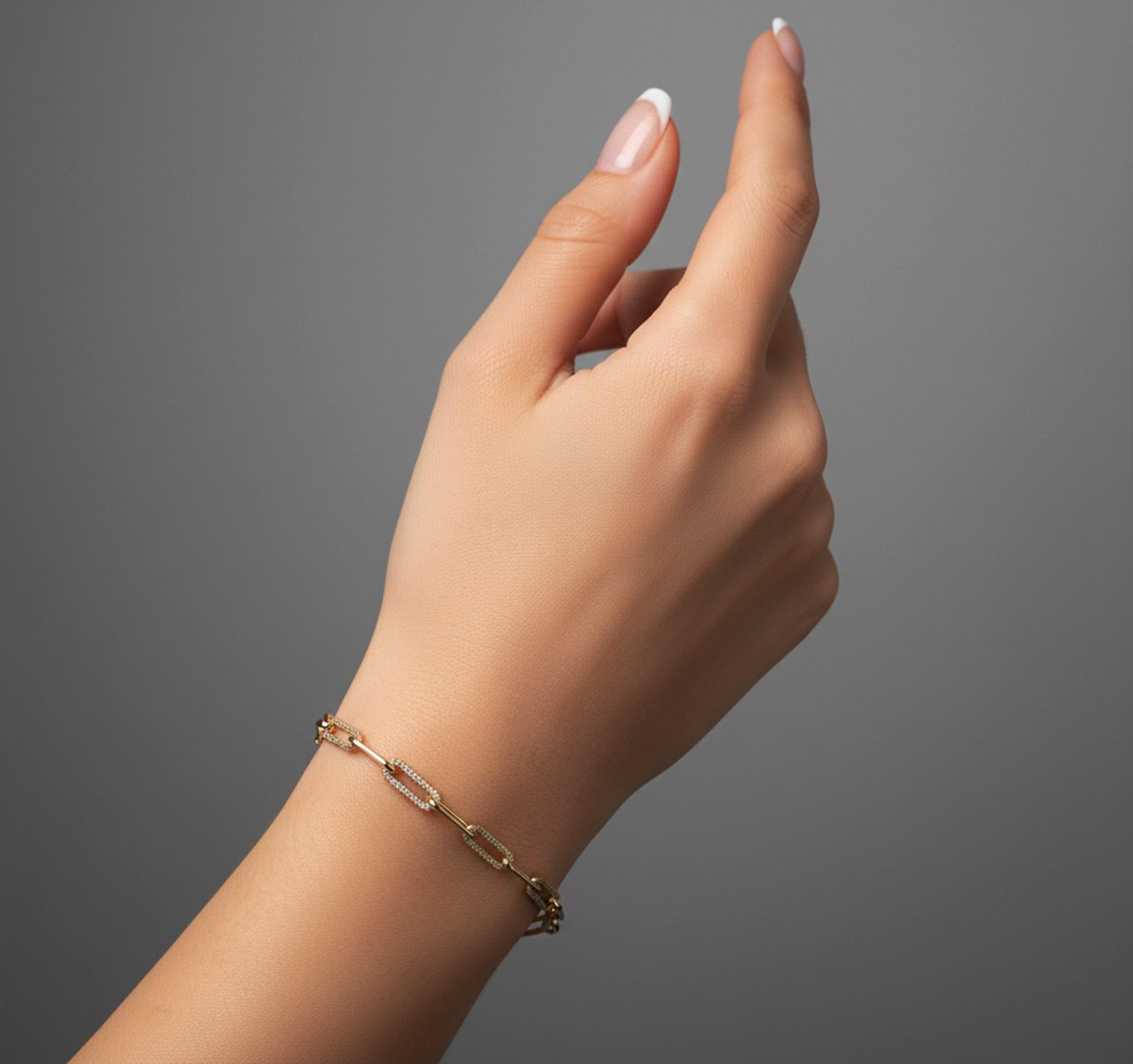 Taglio rotondo Bracciale Paperclip Diamond Crafted in oro 14K (o 18k su richiesta) A Link in vendita