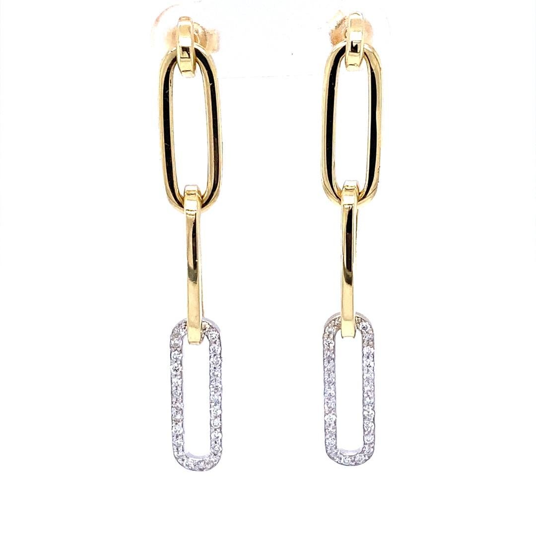 Contemporary Paperclip Diamond Earrings in Yellow Gold For Sale