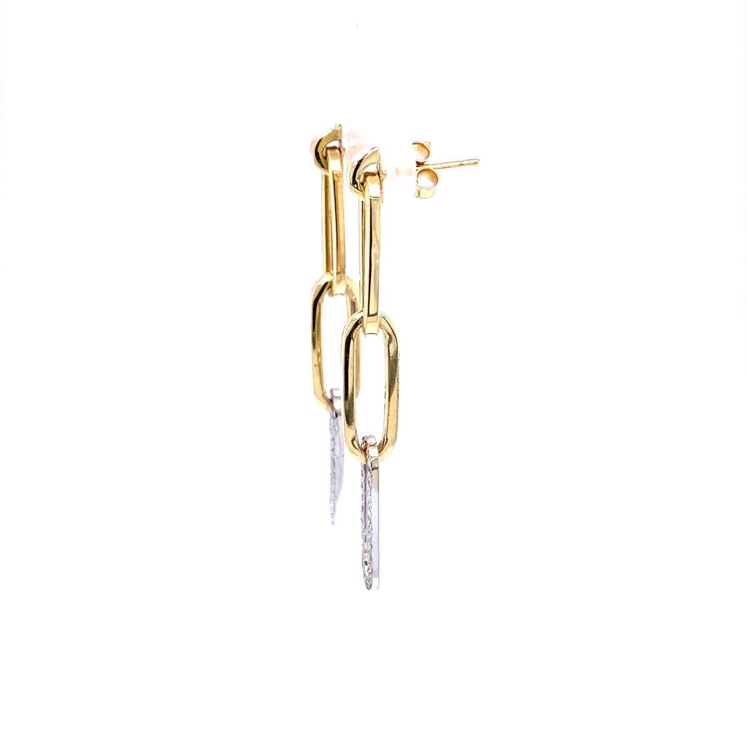 Round Cut Paperclip Diamond Earrings in Yellow Gold For Sale