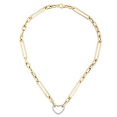 Paperclip Diamond Heart 14K (or 18k upon request) Yellow Gold Pendant Necklace