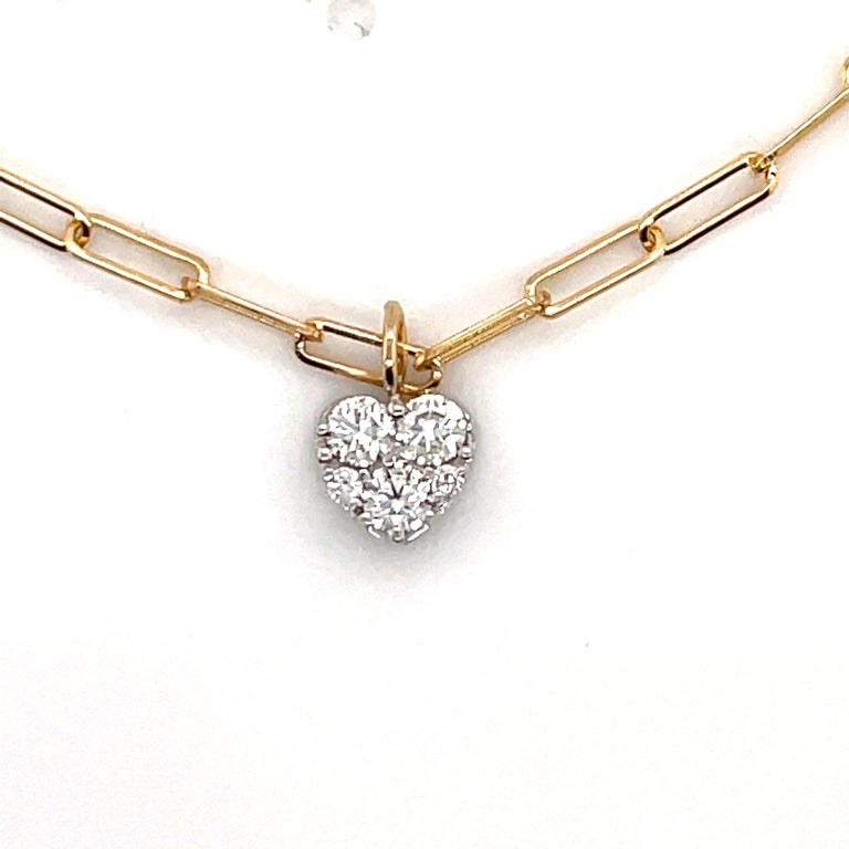 Paperclip Diamond Heart Link Bracelet 0.48 Carat 14 Karat Yellow Gold