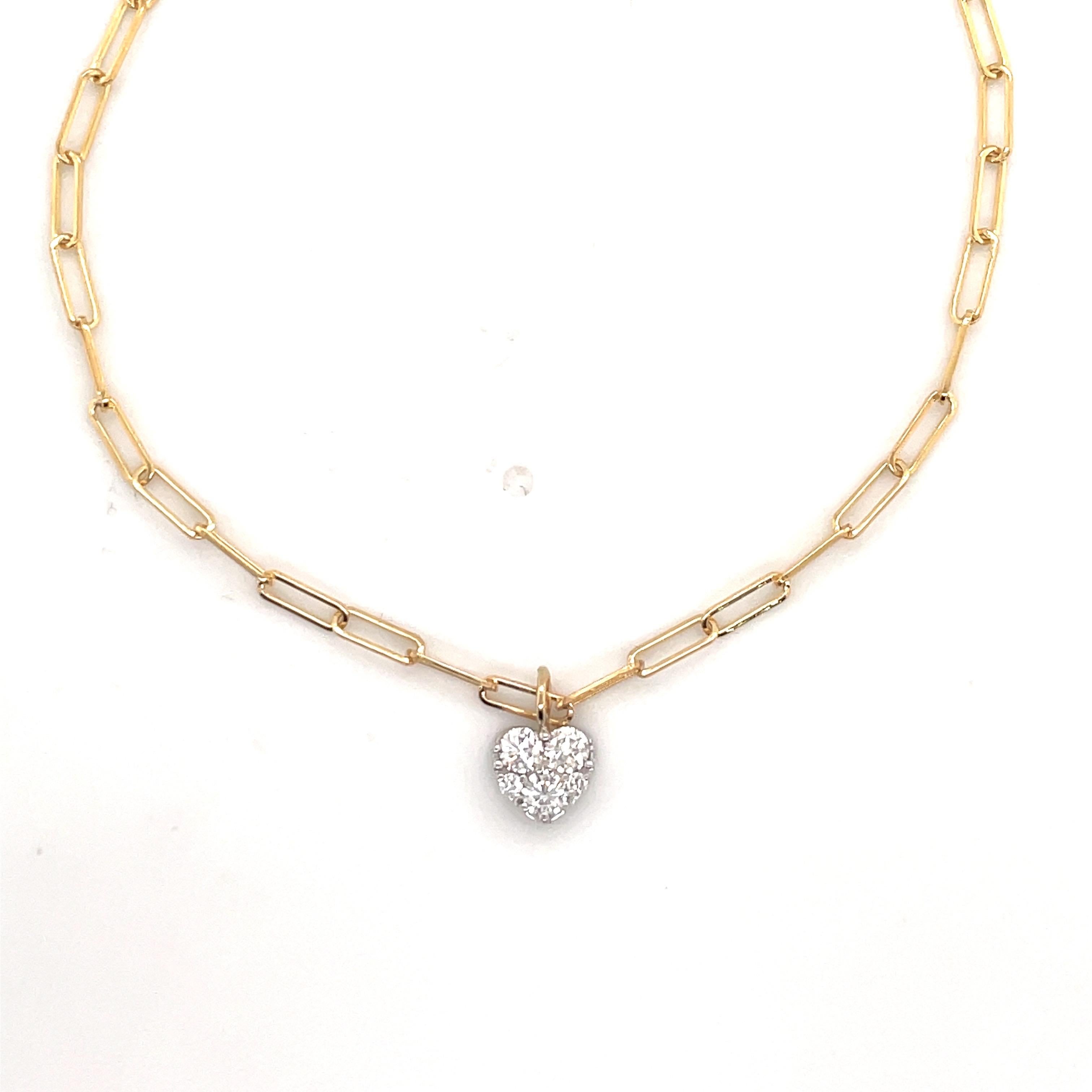 Round Cut Paperclip Diamond Heart Link Bracelet 0.48 Carat 14 Karat Yellow Gold