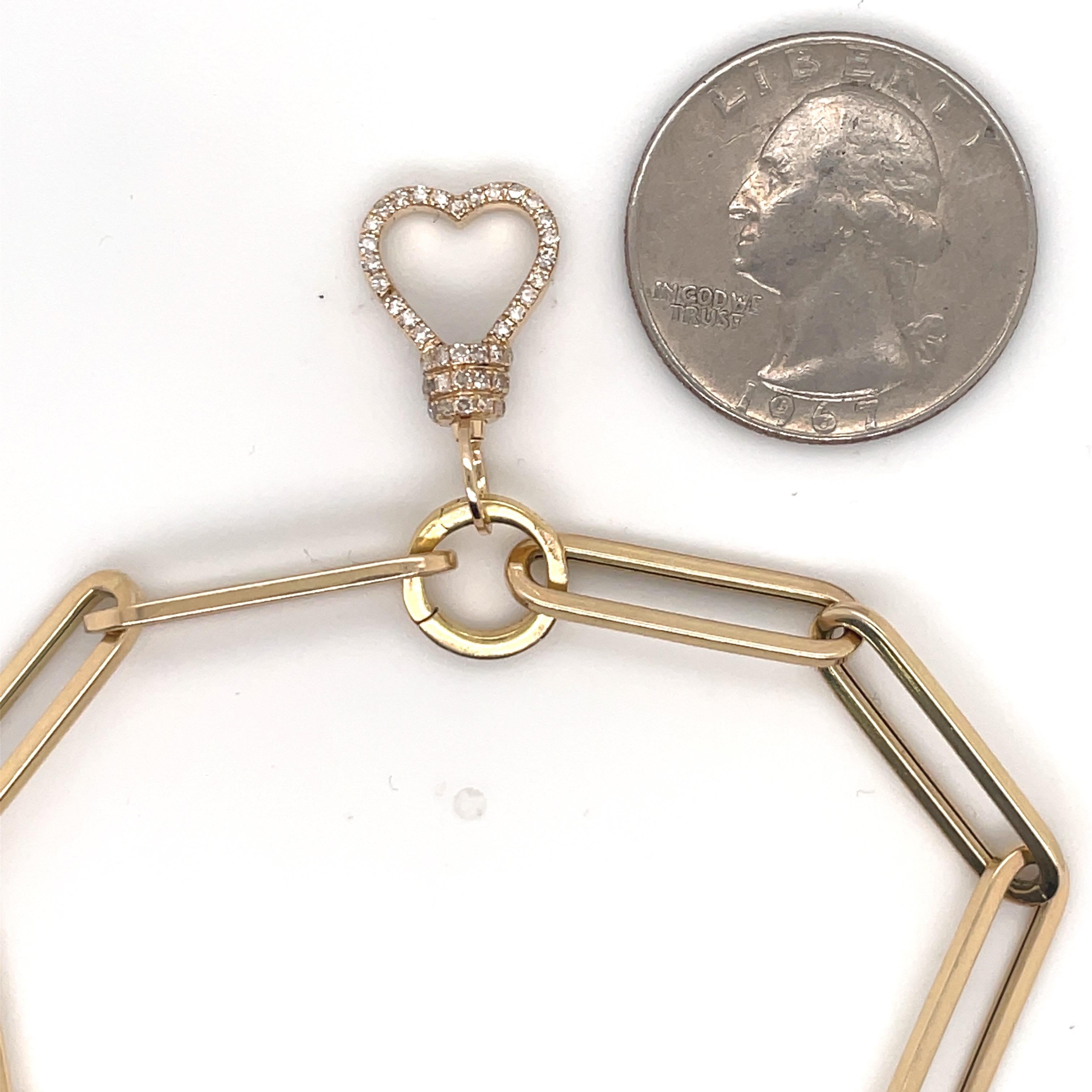 Contemporary Paperclip Diamond Heart Link Bracelet 0.48 Carat 14 Karat Yellow Gold