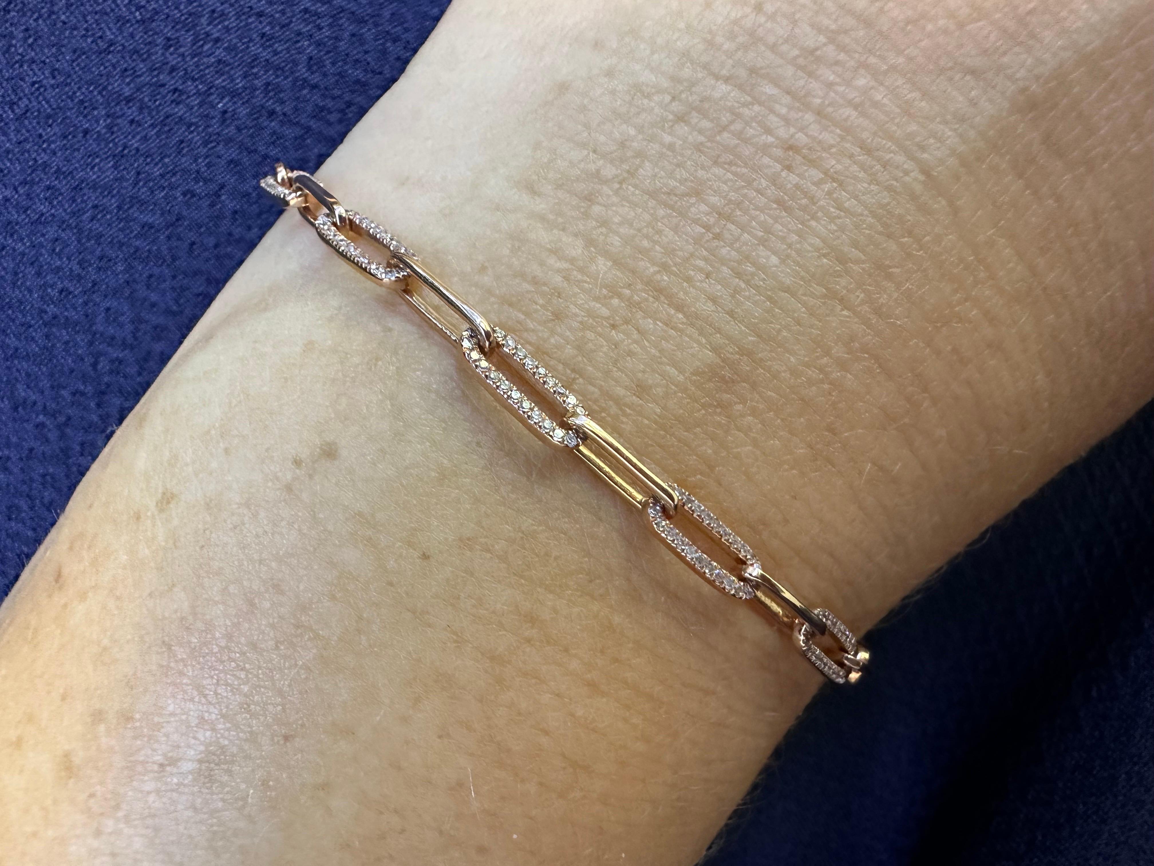 Women's or Men's Paperclip Diamond Link bracelet in 14KT gold For Sale