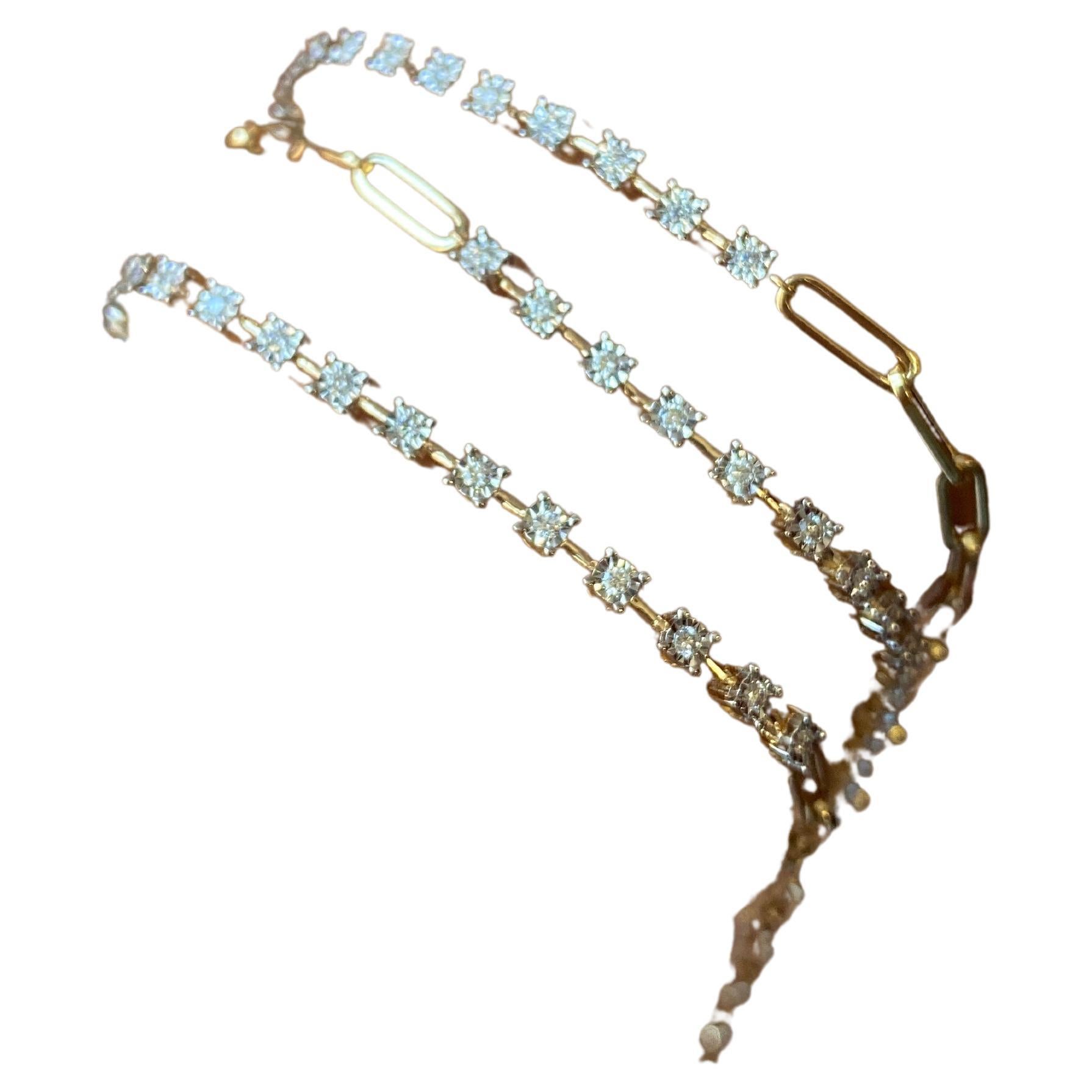 Taille ronde Bracelet tennis diamant Paperclip, bracelet en diamant naturel en or massif 14k en vente