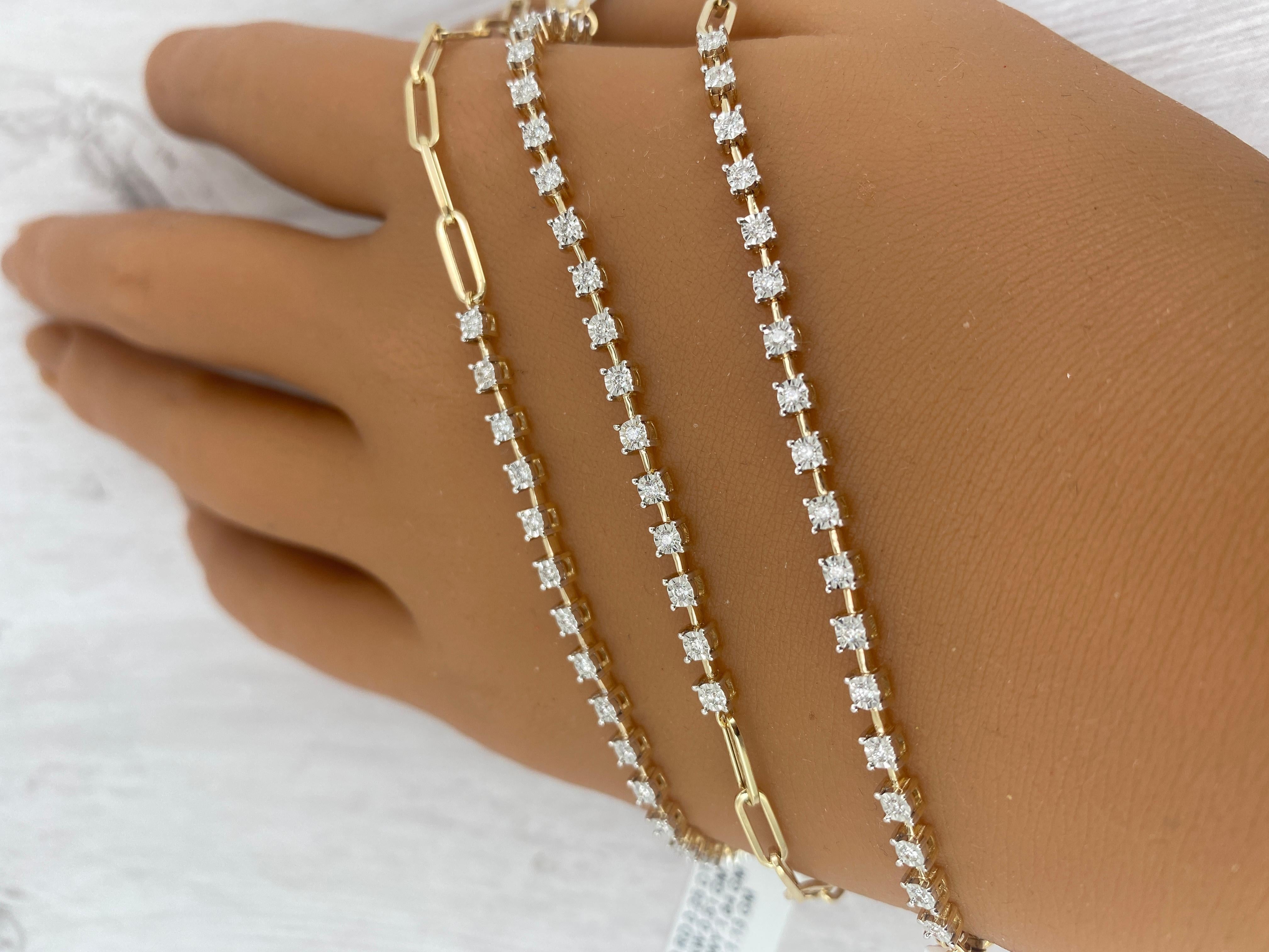 Bracelet tennis diamant Paperclip, bracelet en diamant naturel en or massif 14k Unisexe en vente