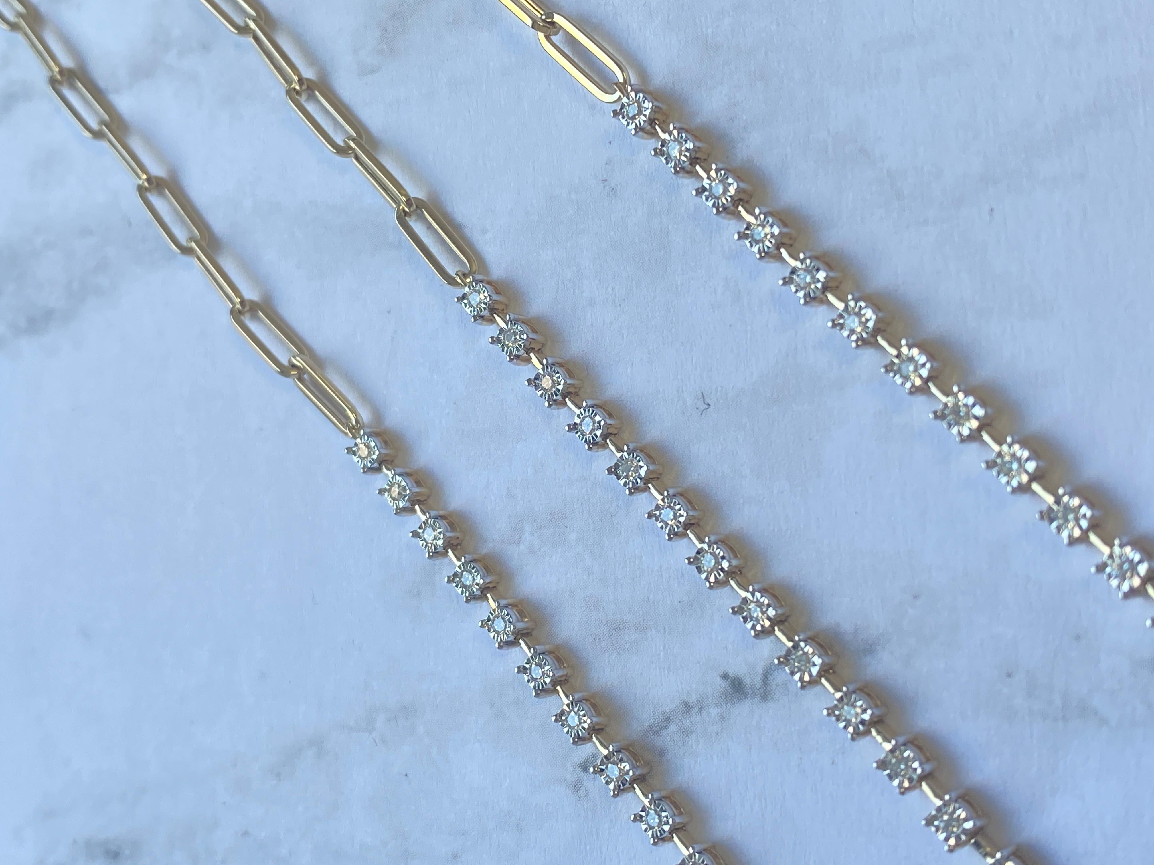 Bracelet tennis diamant Paperclip, bracelet en diamant naturel en or massif 14k en vente 1