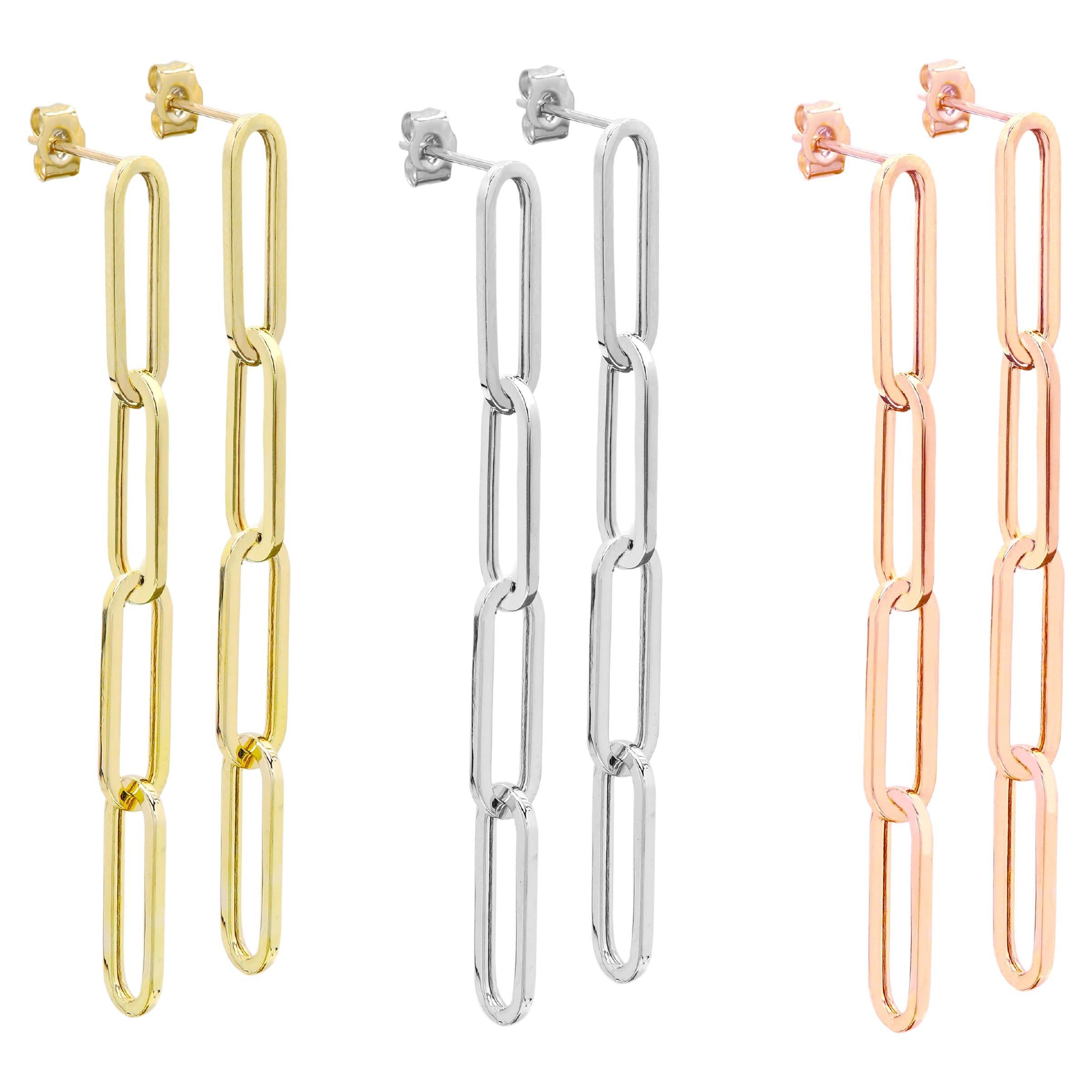 Paperclip Earring 14 Karat Yellow Gold Dangle Earrings 5mm width SET of 3 Pairs