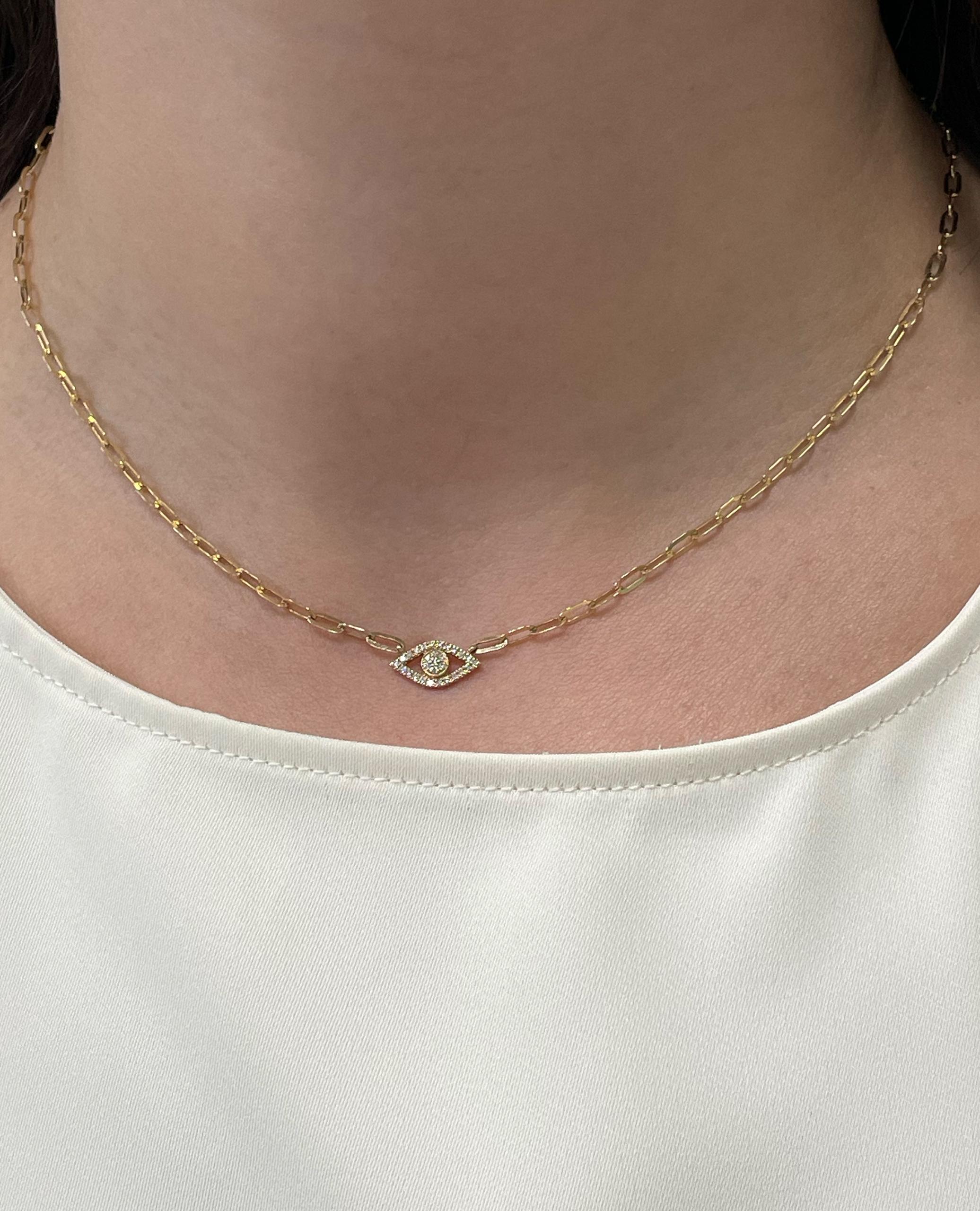 Collar Ojo de Mal de Paperclip Longitud Ajustable Oro Amarillo 14K con Cierre de Langosta Contemporáneo en venta