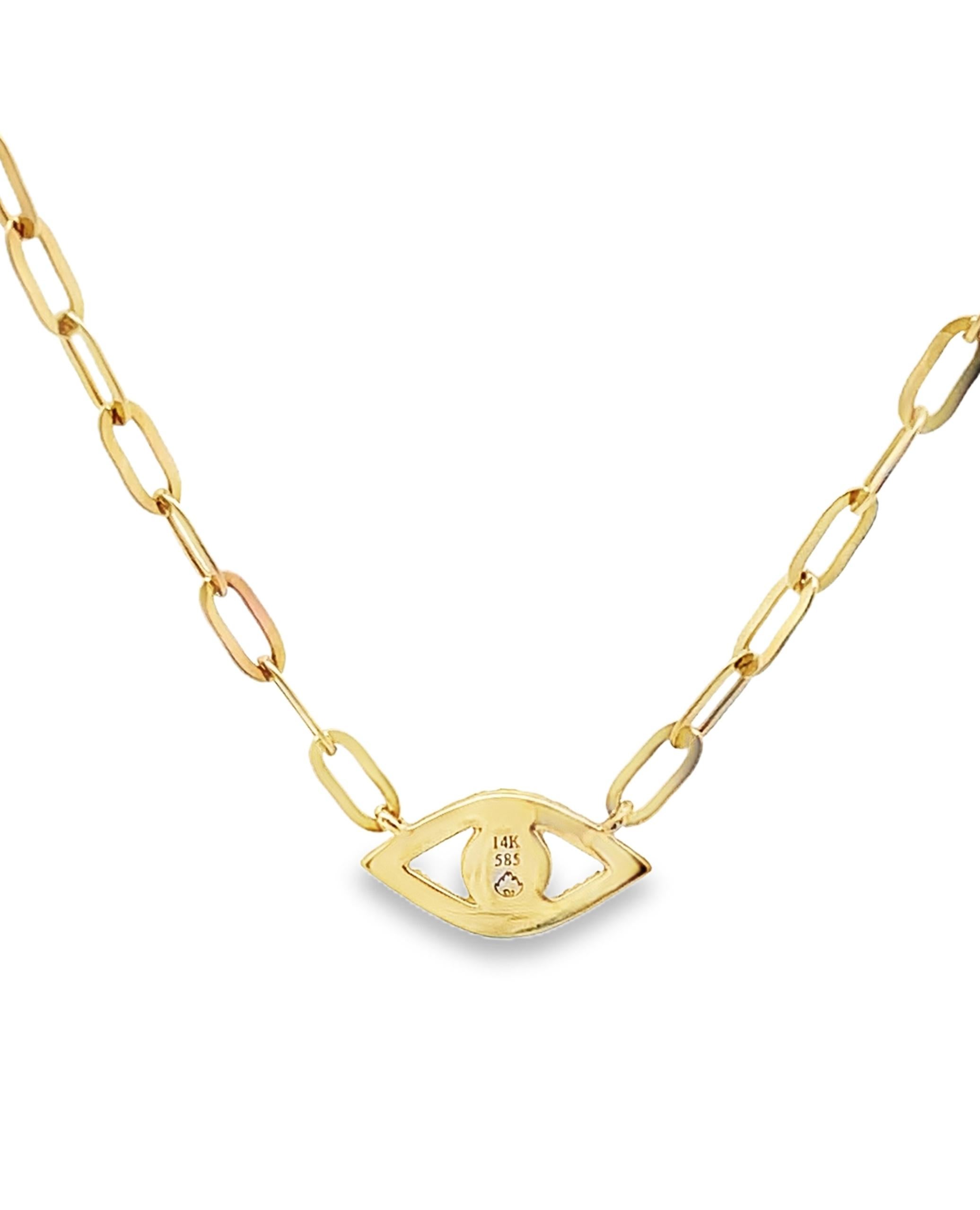 Collar Ojo de Mal de Paperclip Longitud Ajustable Oro Amarillo 14K con Cierre de Langosta Corte redondo en venta