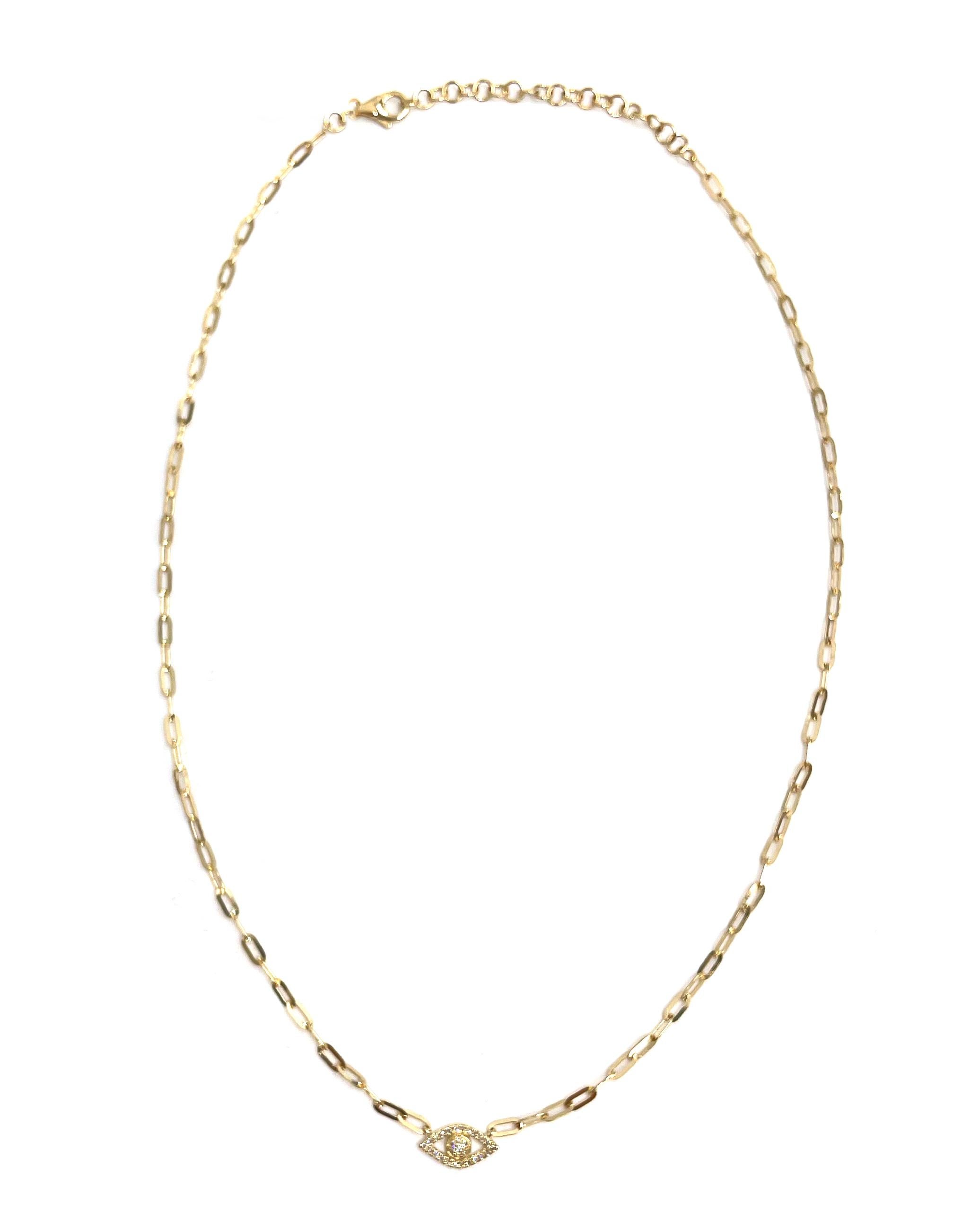 Collar Ojo de Mal de Paperclip Longitud Ajustable Oro Amarillo 14K con Cierre de Langosta en Nuevo estado para la venta en Old Tappan, NJ