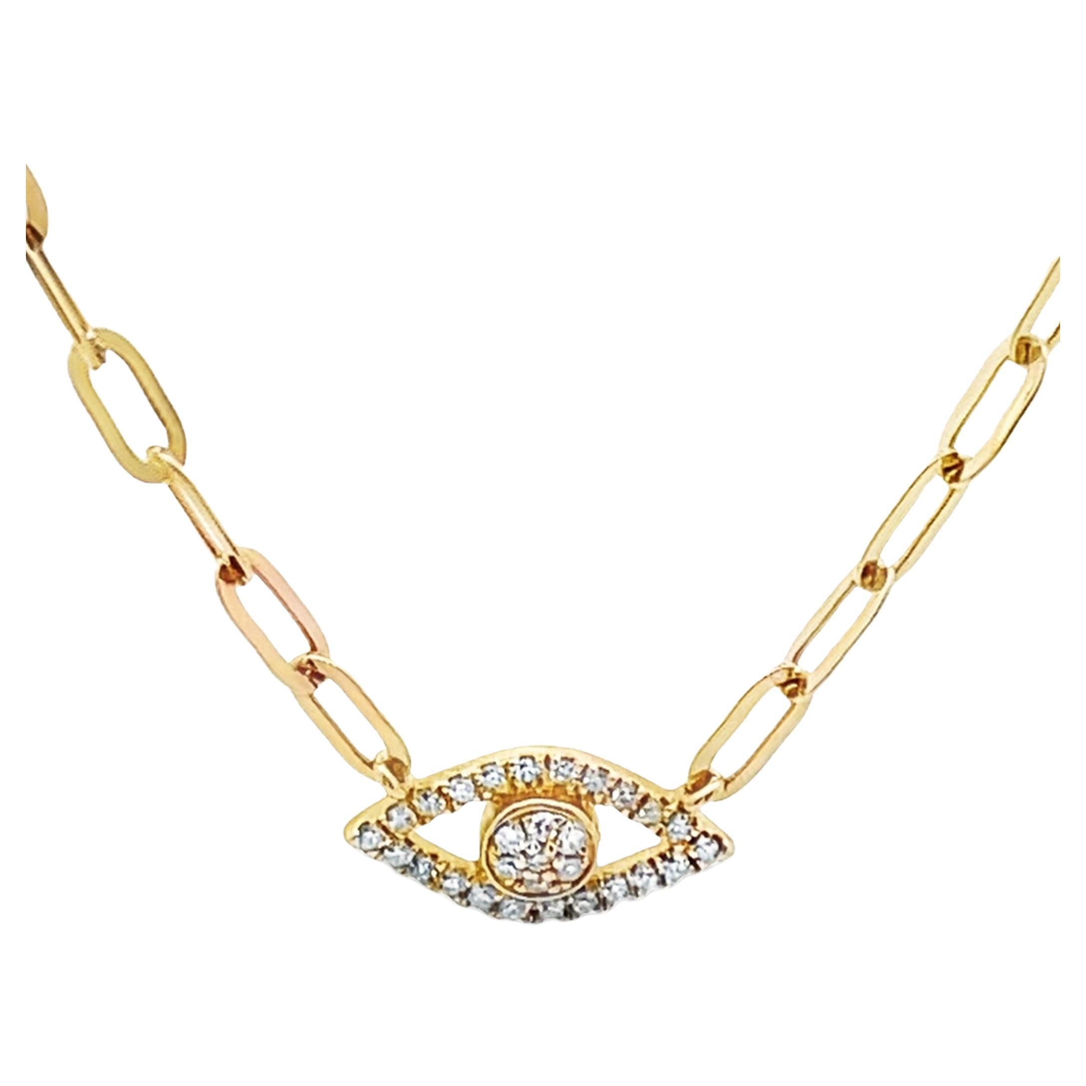 Collar Ojo de Mal de Paperclip Longitud Ajustable Oro Amarillo 14K con Cierre de Langosta en venta
