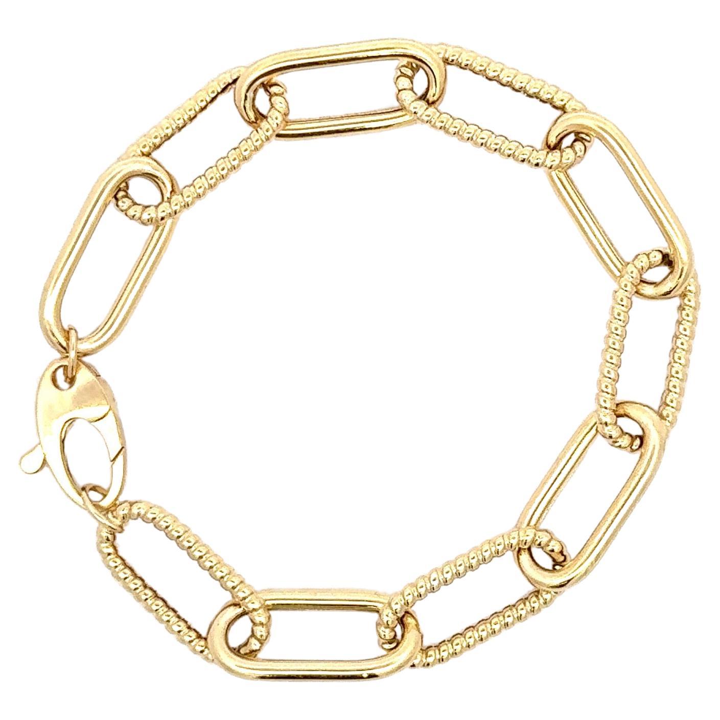 Paperclip High Polish & Twisted Link Bracelet 6.6 Grams 14 Karat Yellow Gold In New Condition For Sale In New York, NY