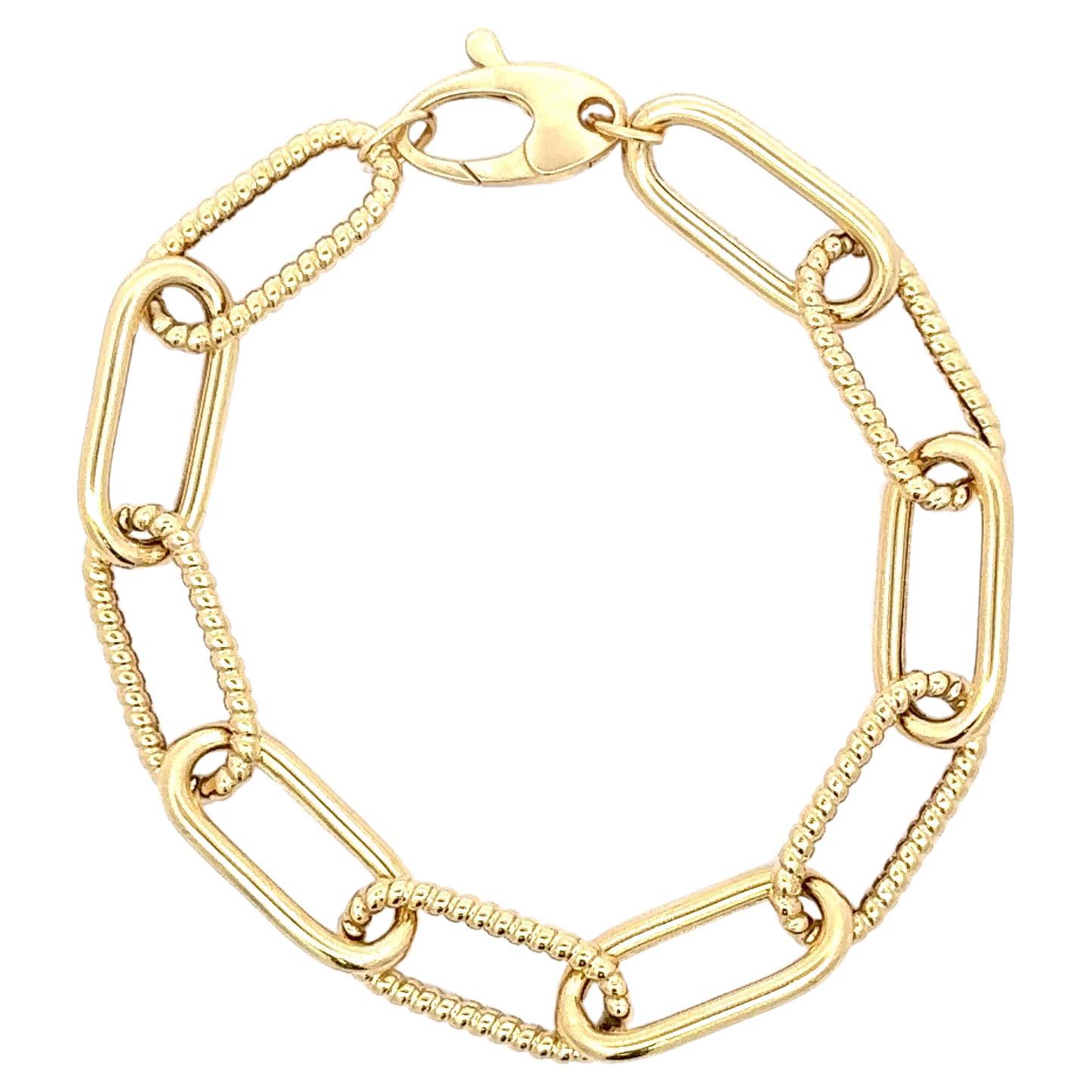 Paperclip High Polish & Twisted Link Bracelet 6.6 Grams 14 Karat Yellow Gold For Sale