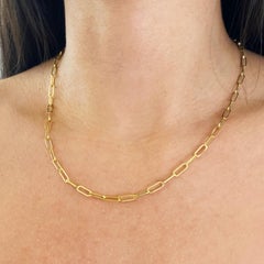 Collar Paperclip Link 3.2mm 18 pulgadas, Oro Amarillo 14K, Cadena Paper Clip