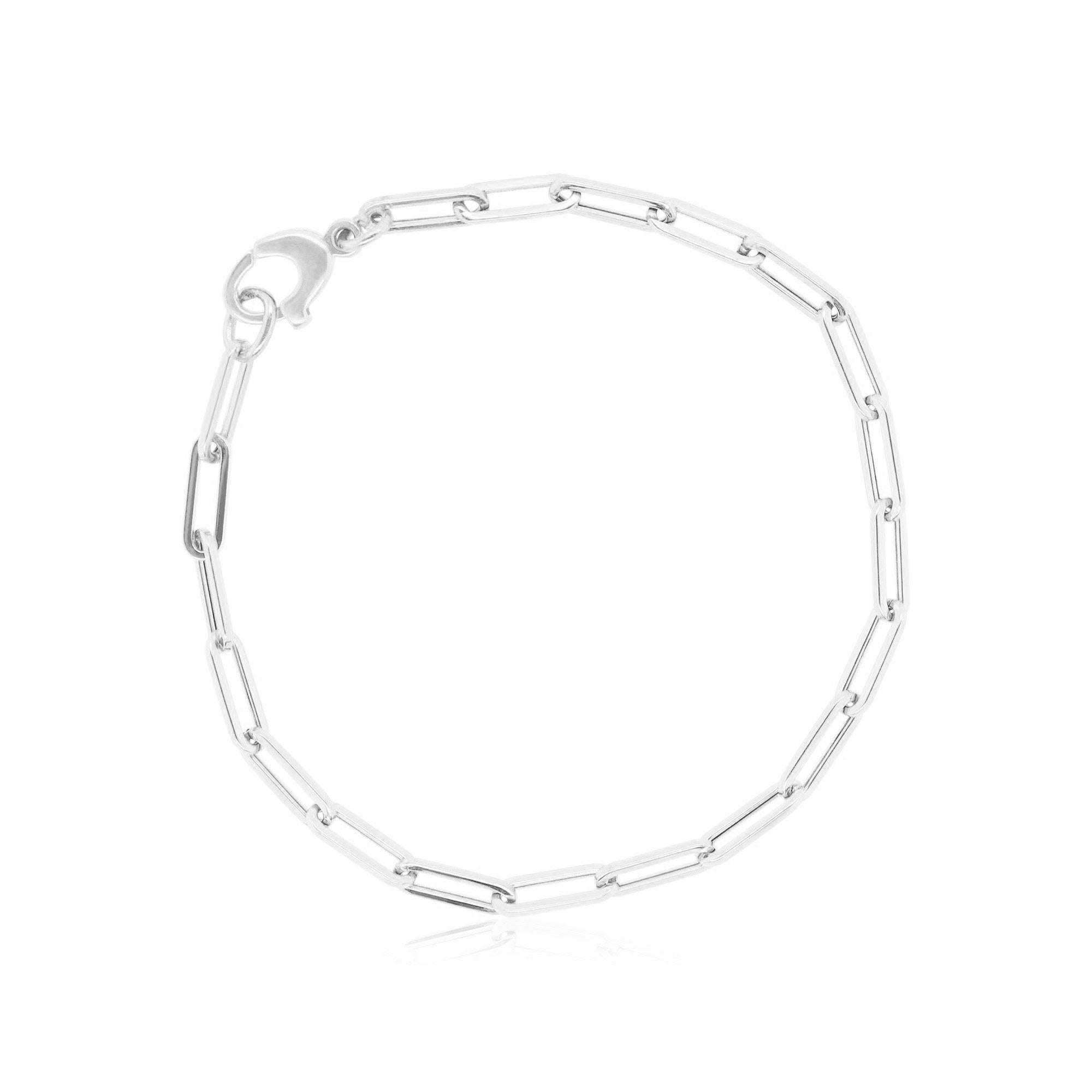 Contemporary Paperclip Link Chain Bracelet 14K Italian White Gold