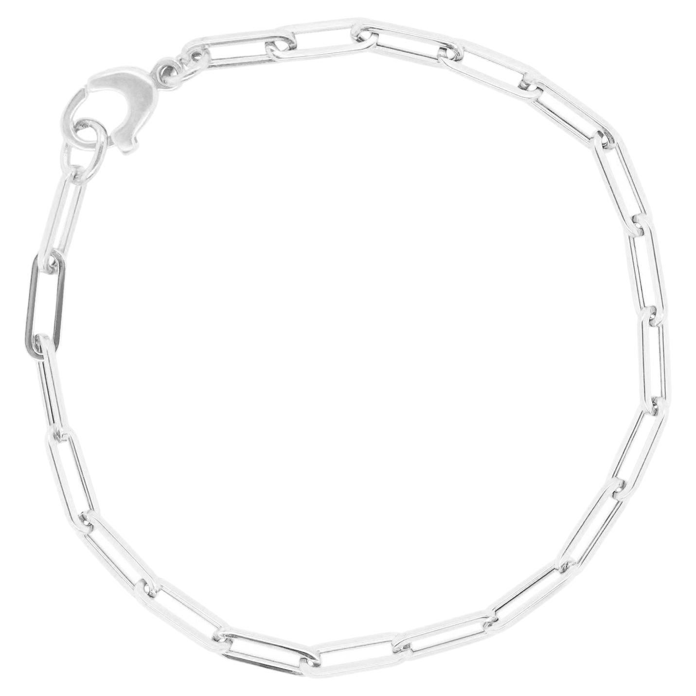 Paperclip Link Chain Bracelet 14K Italian White Gold
