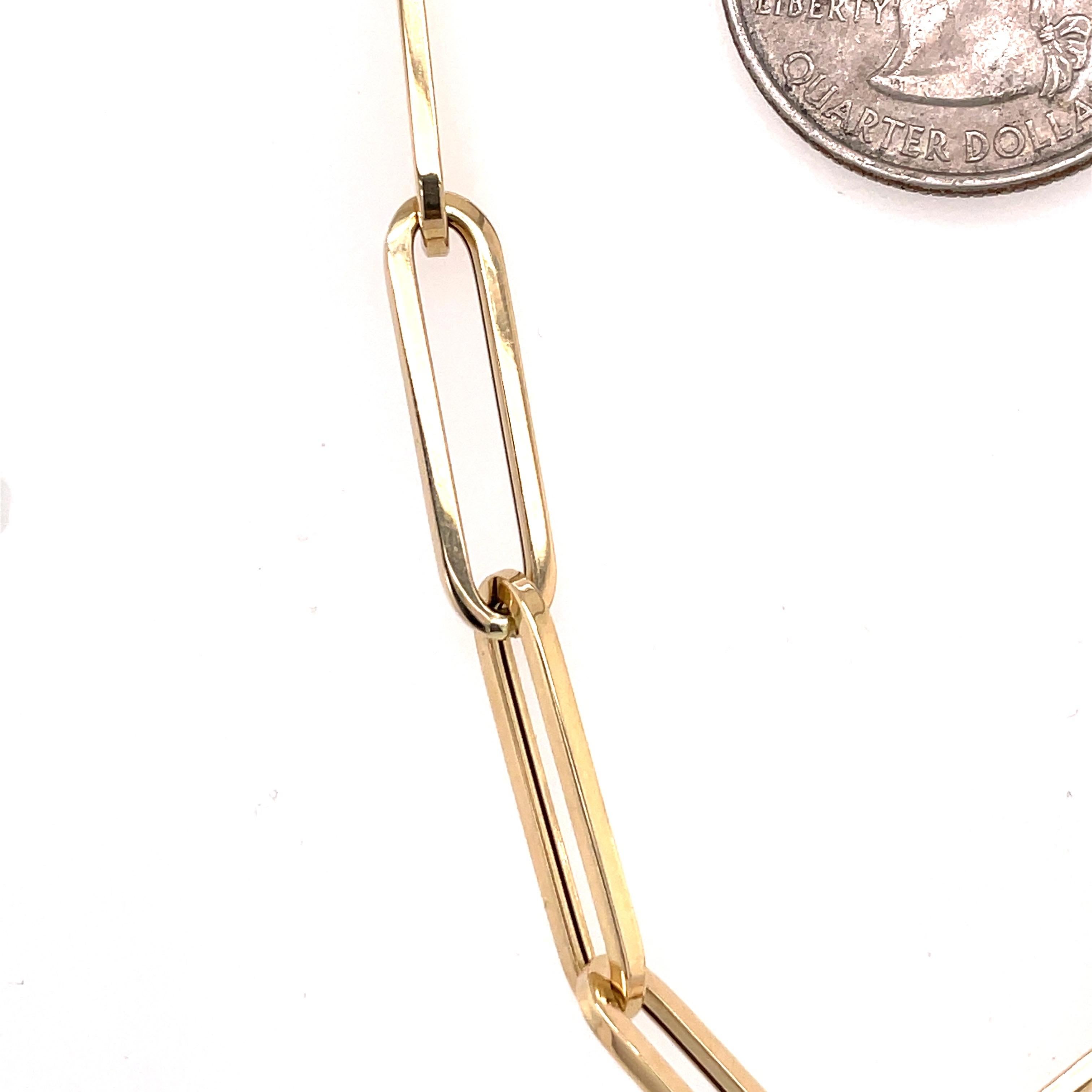 Paperclip Link Chain Necklace 14 Karat Yellow Gold 18 Inches In New Condition In New York, NY