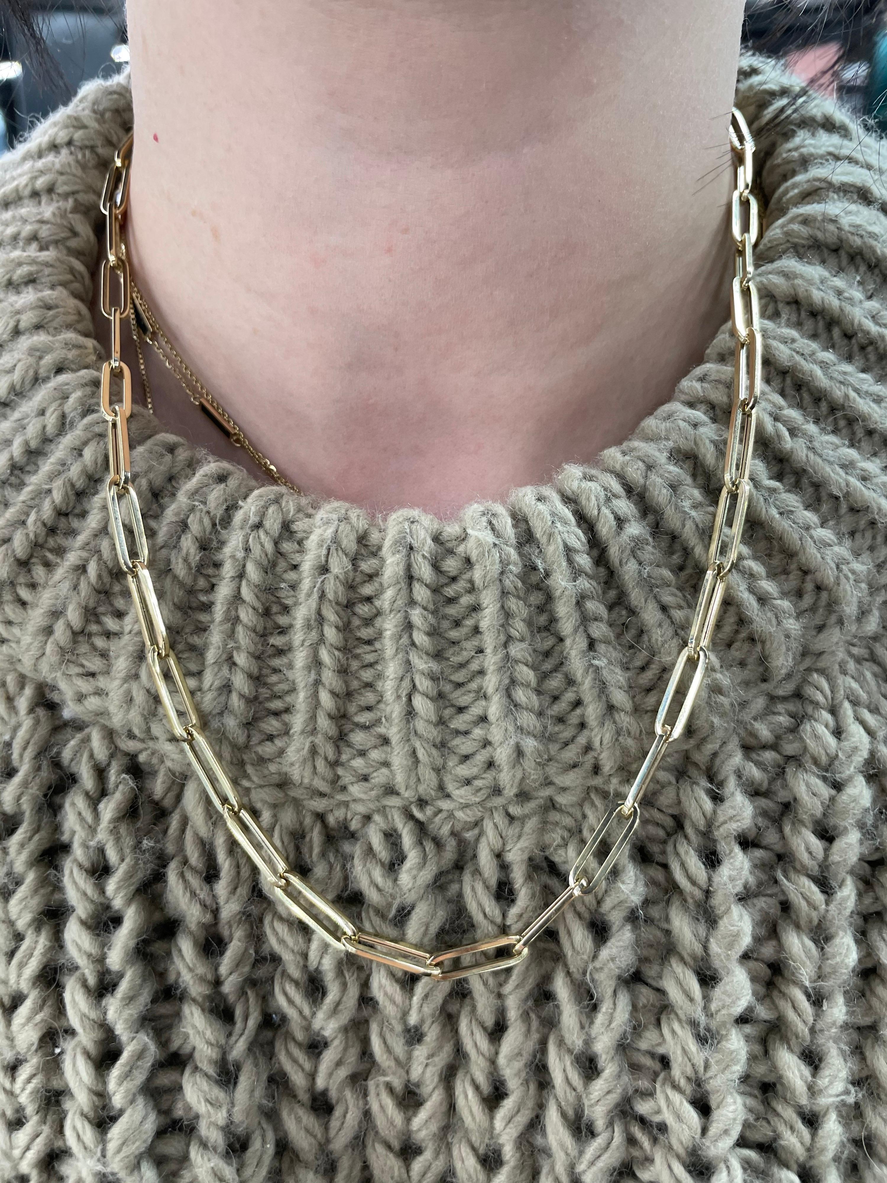 Paperclip Link Chain Necklace 14 Karat Yellow Gold For Sale 4