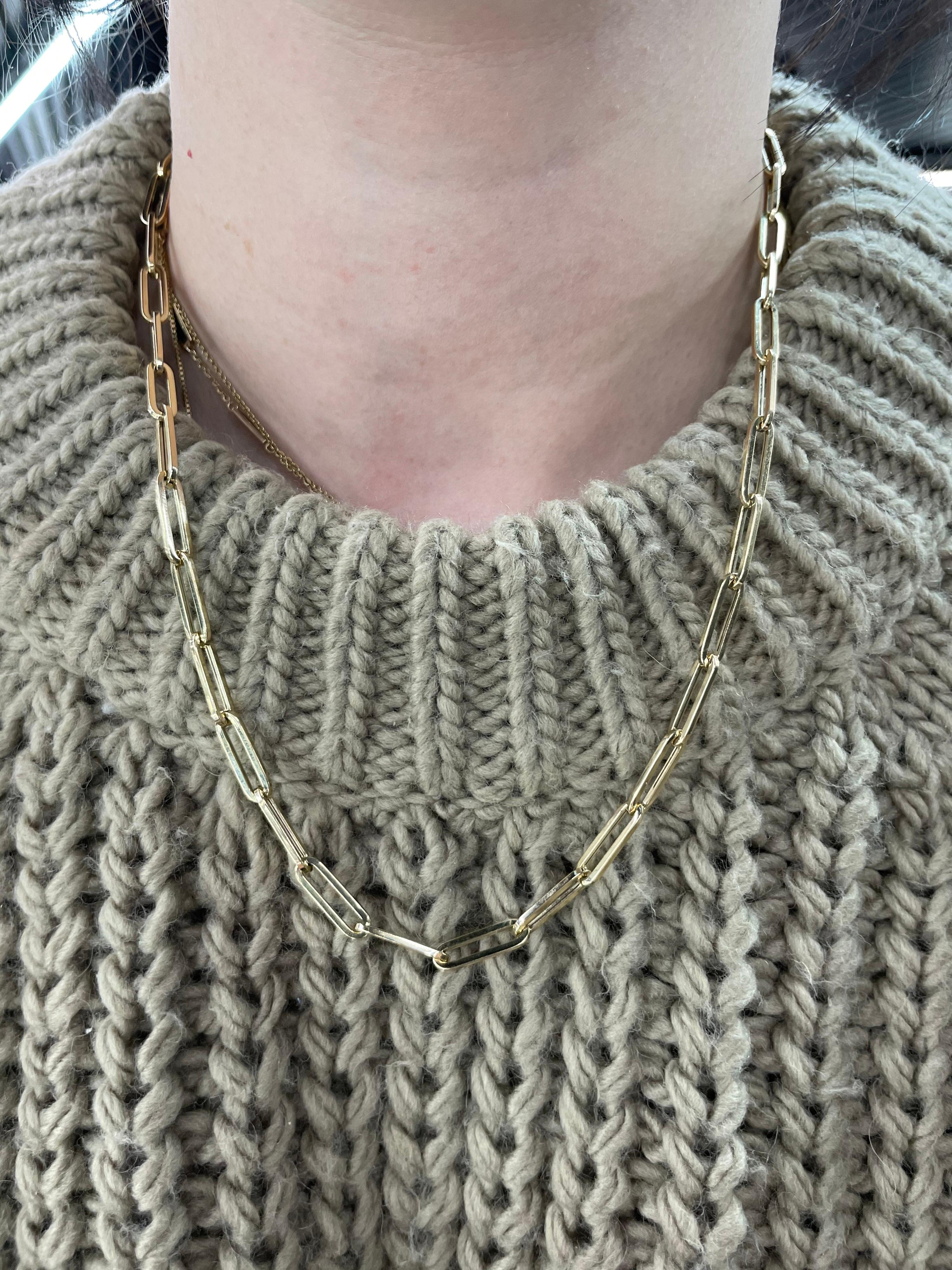 Paperclip Link Chain Necklace 14 Karat Yellow Gold For Sale 1