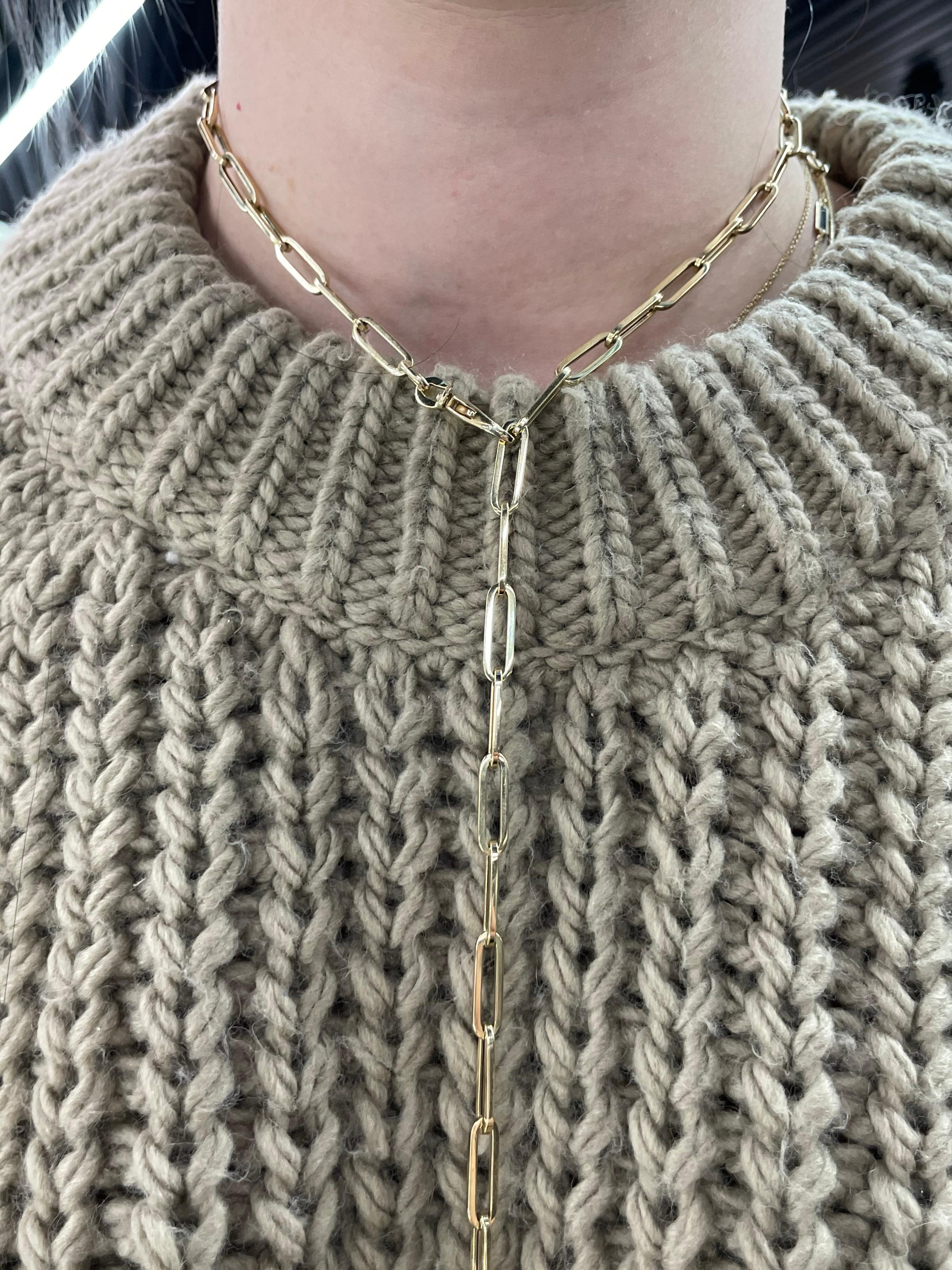 Paperclip Link Chain Necklace 14 Karat Yellow Gold 24 Inches In New Condition For Sale In New York, NY