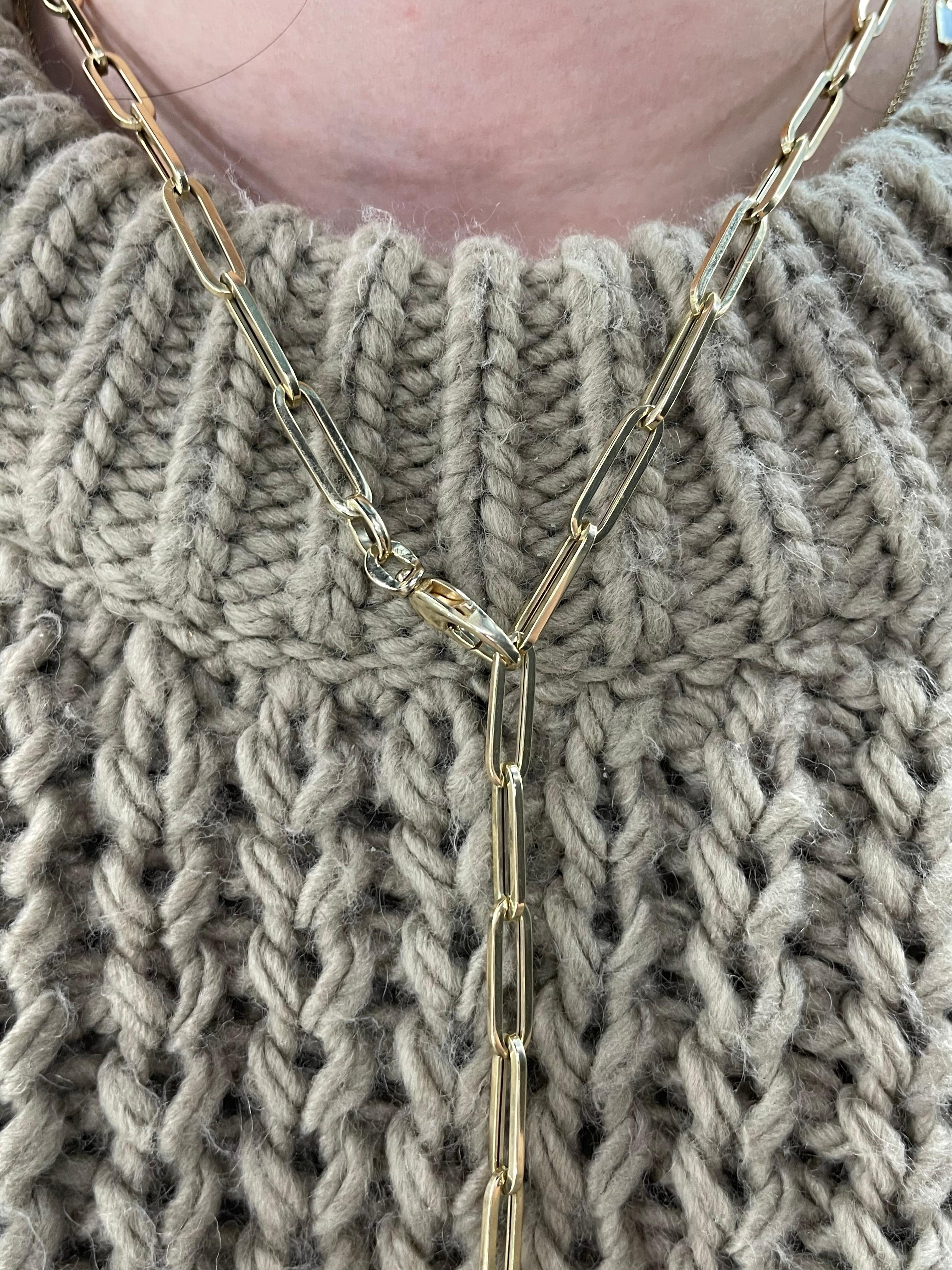 Paperclip Link Chain Necklace 14 Karat Yellow Gold 24 Inches For Sale 1
