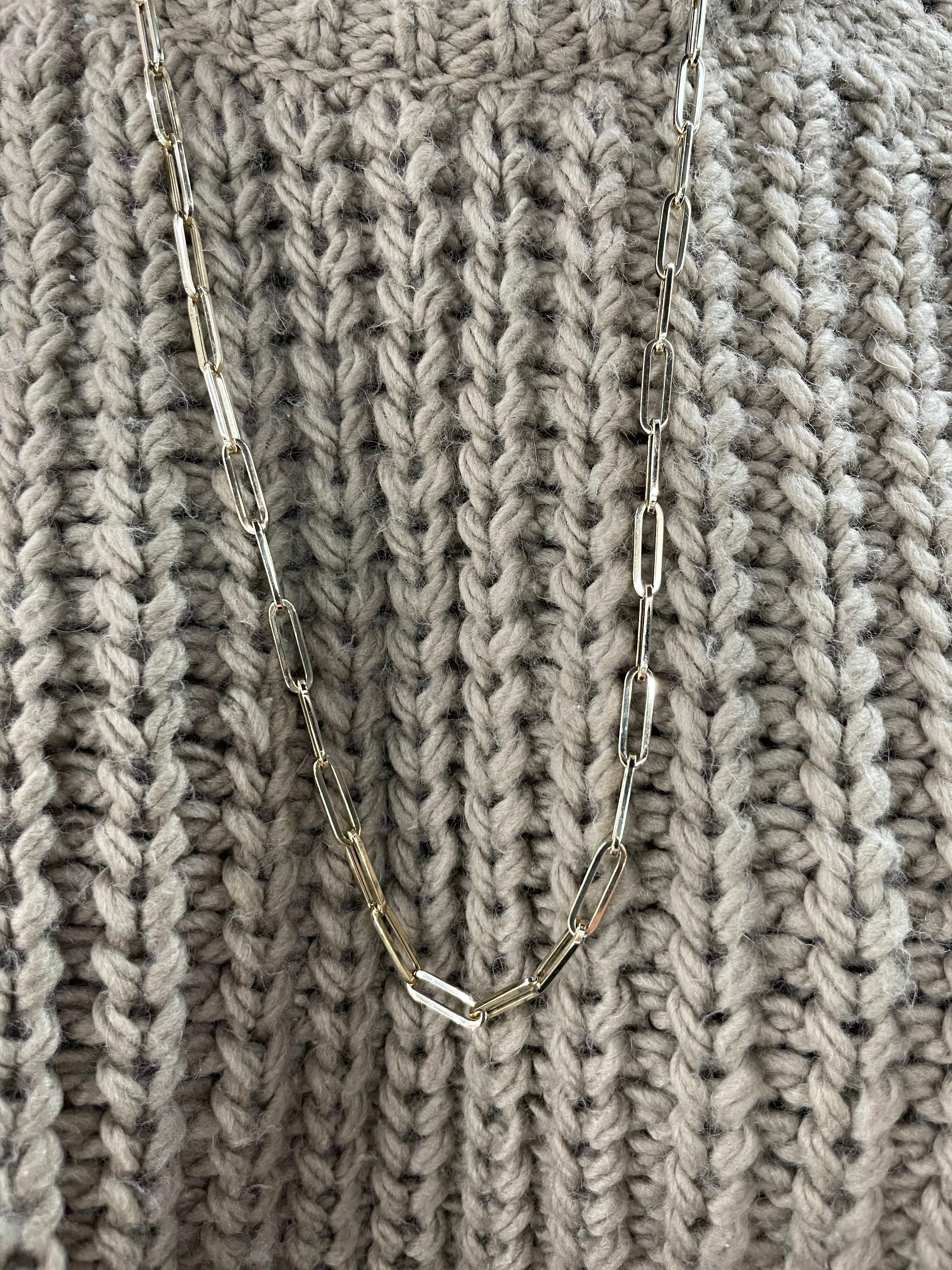 Paperclip Link Chain Necklace 14 Karat Yellow Gold For Sale 2