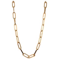 Retro Italian Paperclip Link Chain Necklace 14 Karat Yellow Gold