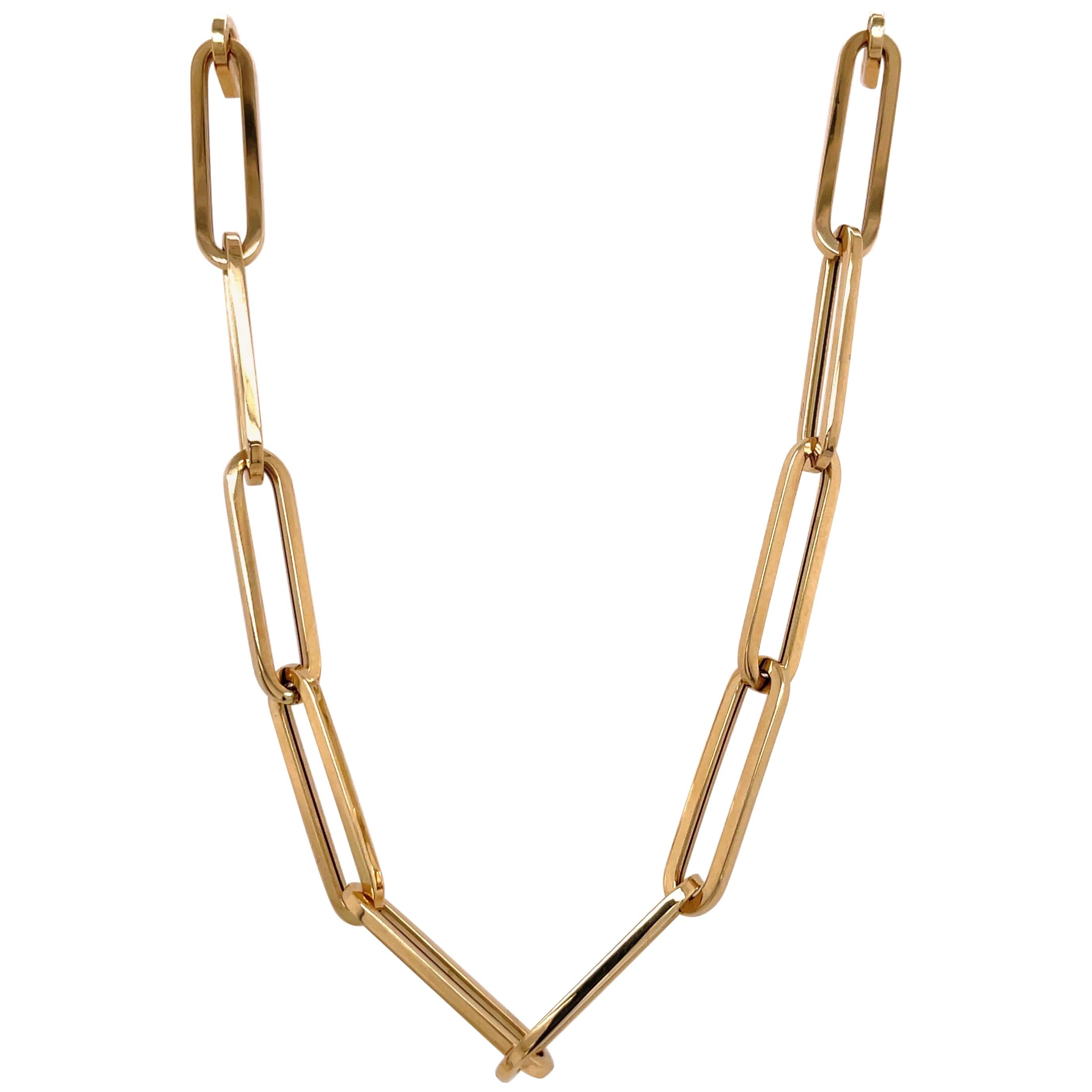 Paperclip Link Chain Necklace 14 Karat Yellow Gold 18 Inches