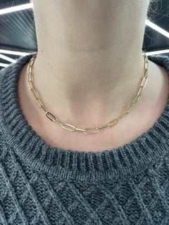 Italian Paperclip Link Chain Necklace 14 Karat Yellow Gold 6 Grams