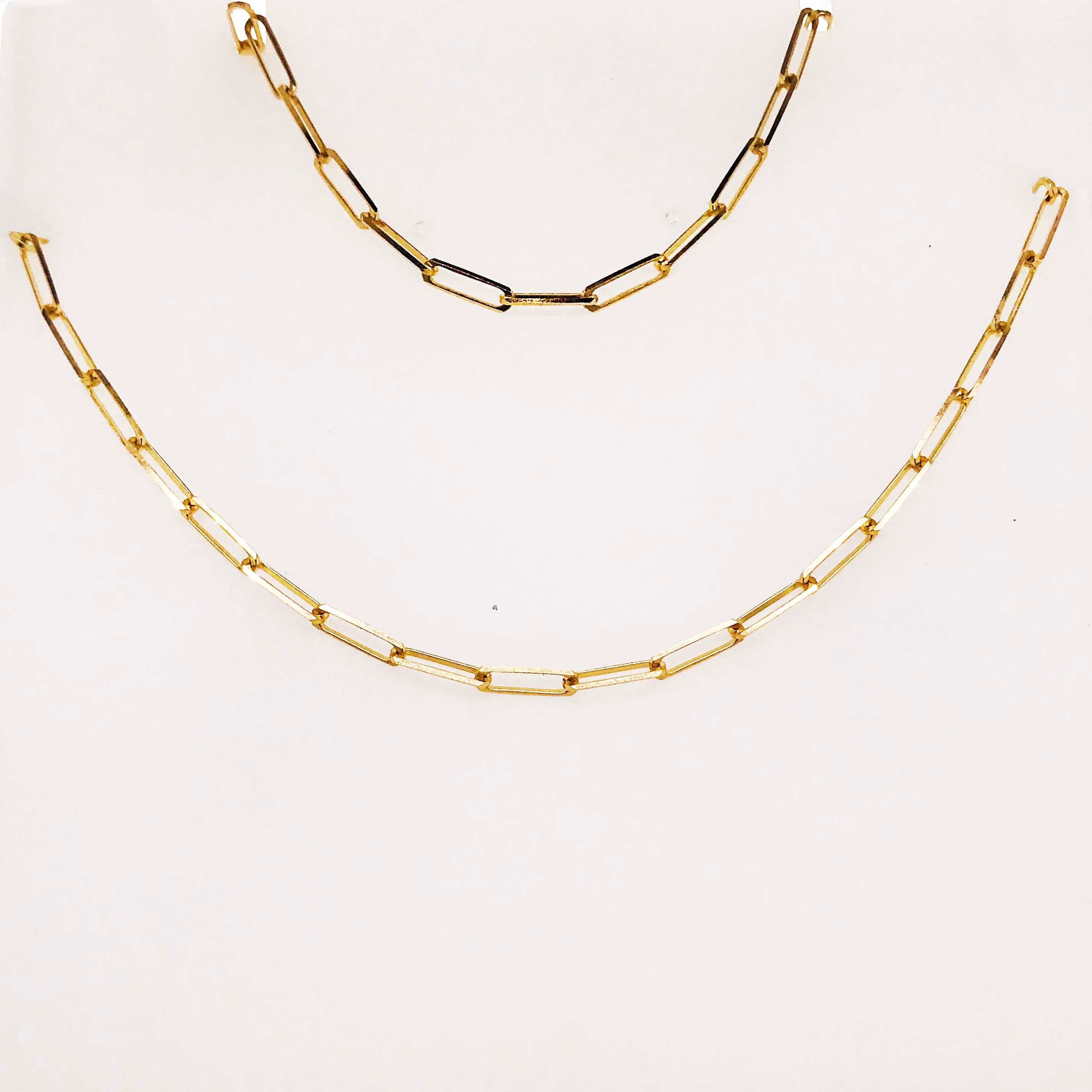 Modern Paperclip Link Chain Necklace in 14 Karat Yellow Gold, 14 Karat Paperclip