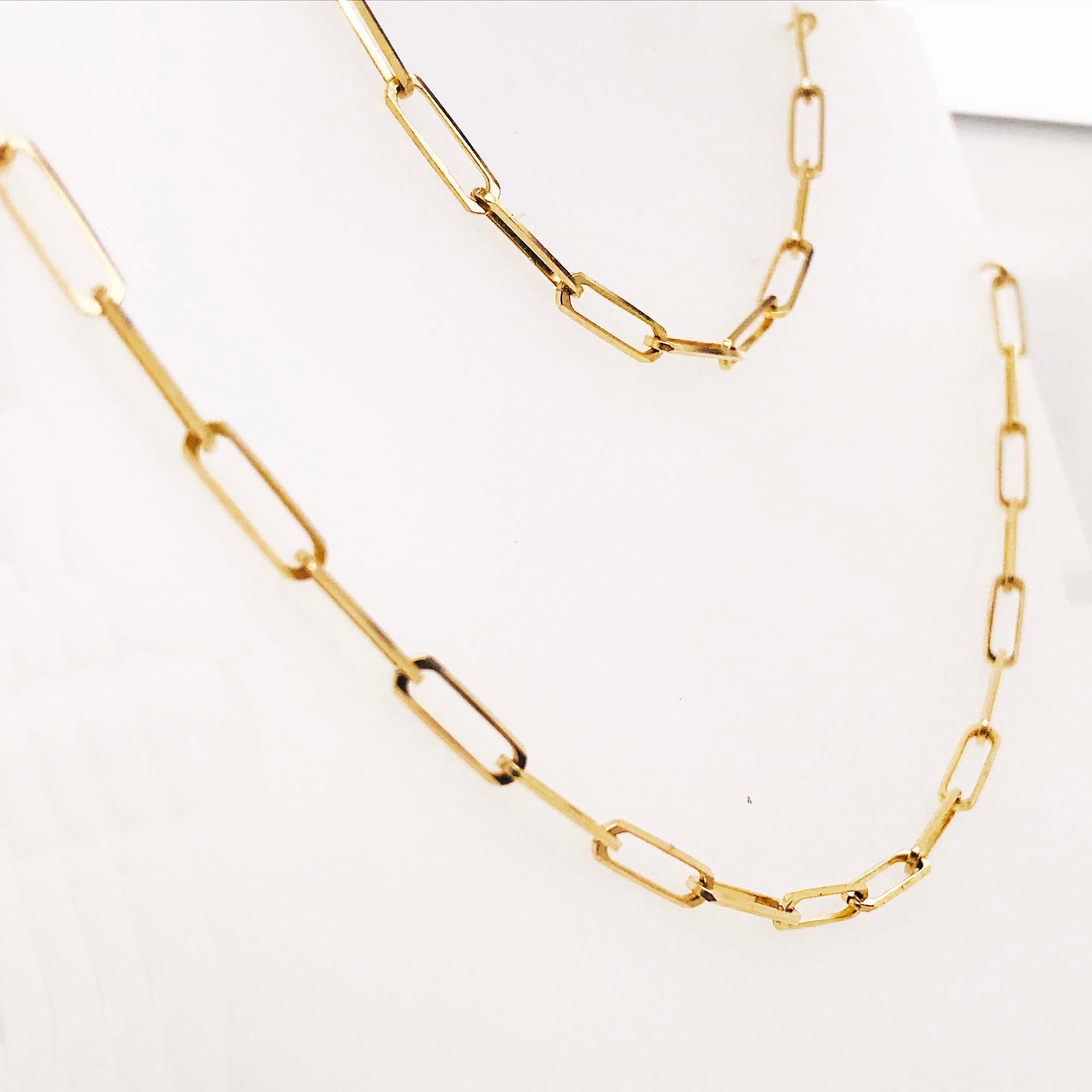 Paperclip Link Chain Necklace in 14 Karat Yellow Gold, 14 Karat Paperclip In New Condition In Austin, TX