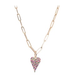 Paperclip Link Chain with Multicolor Gem Pendant