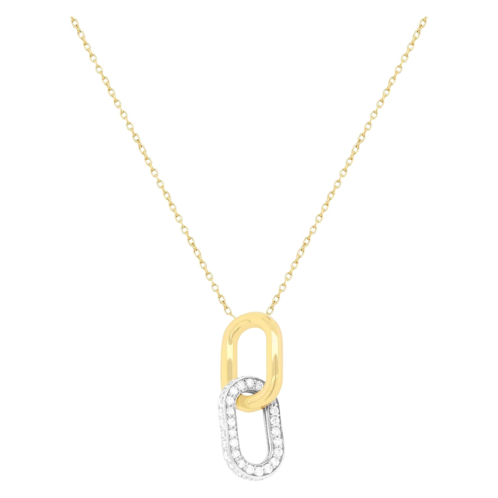 Paperclip Link Diamond Dangle Drop Pendant Necklace 14K Gold White Yellow