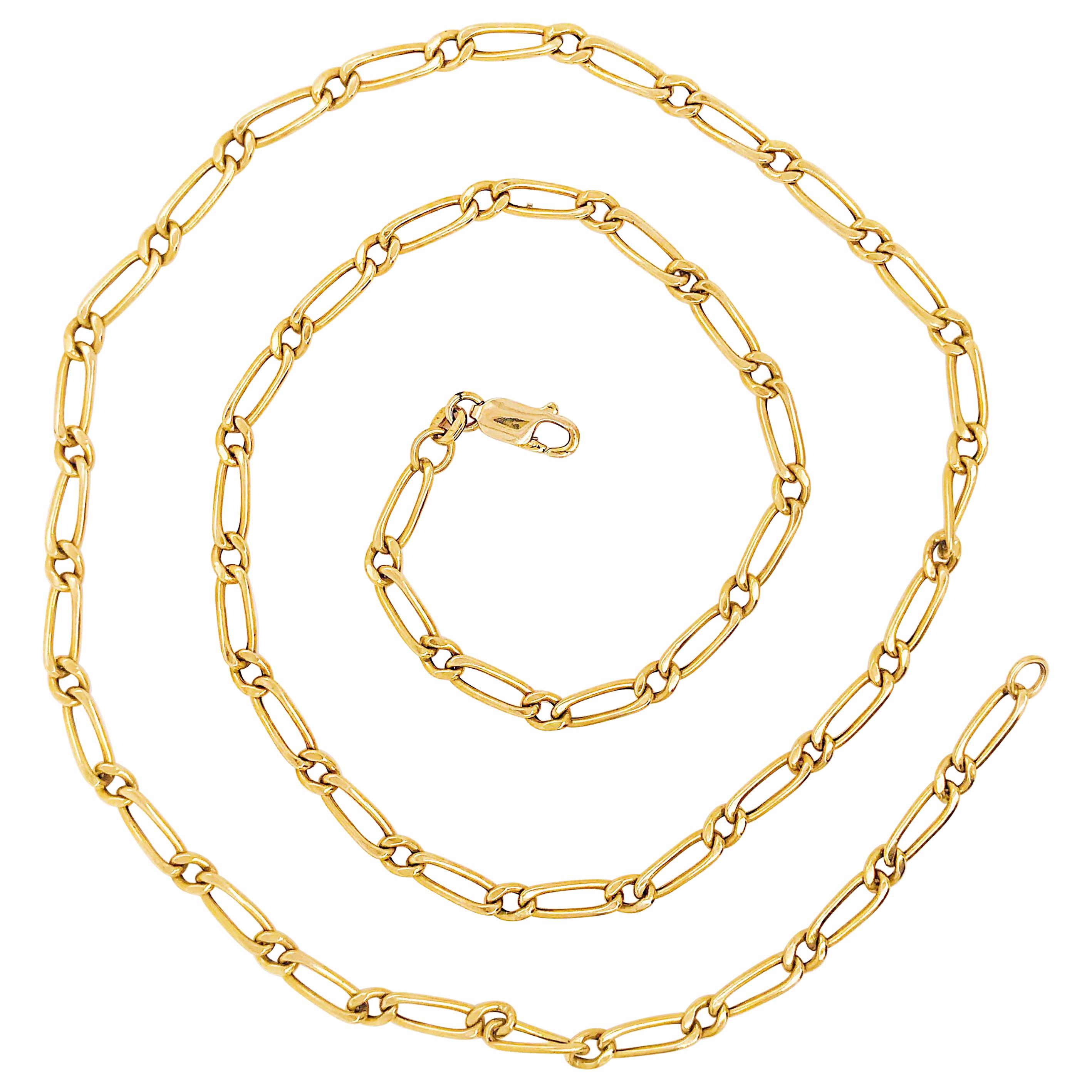 Paperclip Link Figaro Necklace with Large Clasp, 14 Karat Gold, circa 1995
