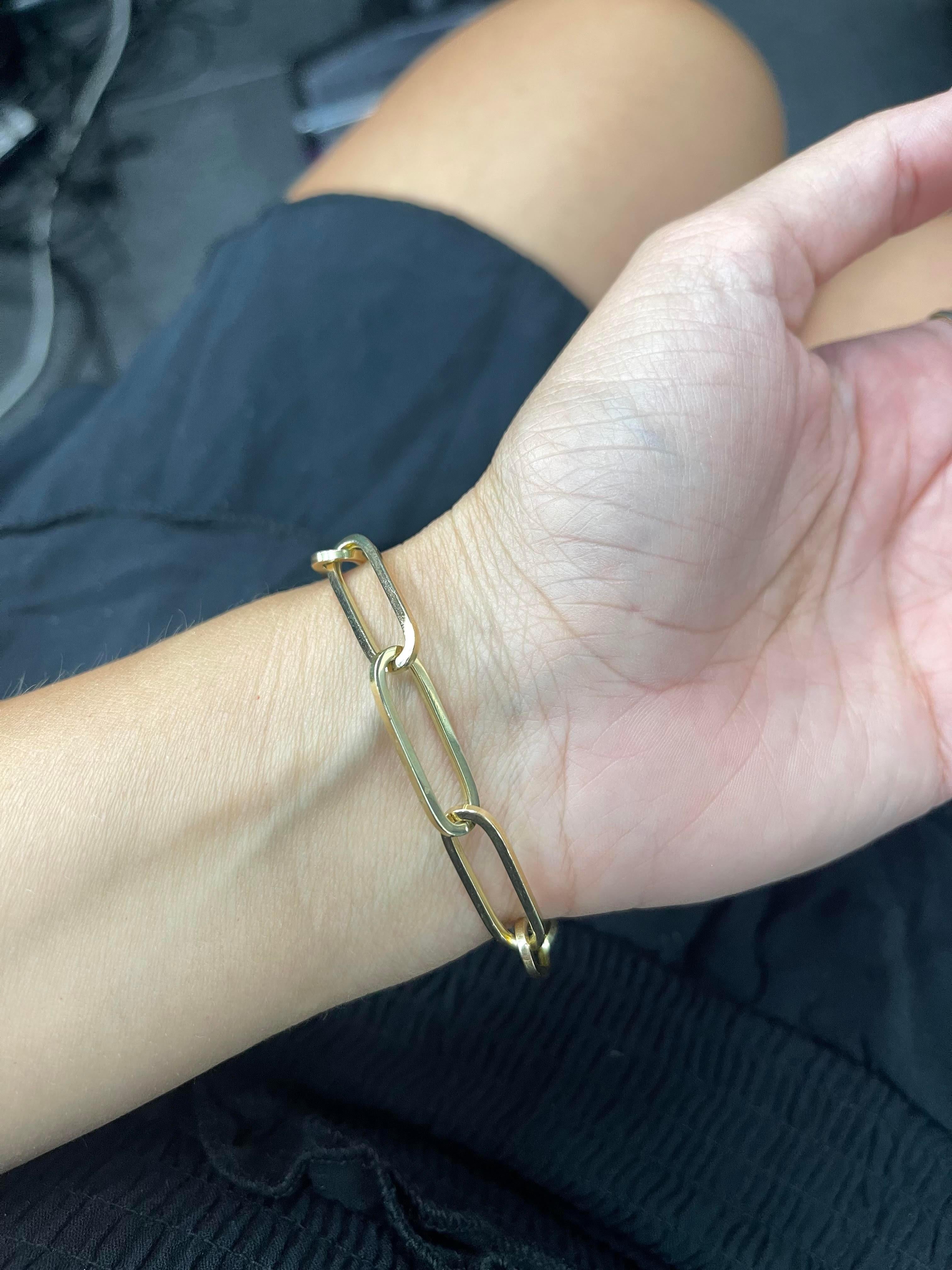 Contemporain Bracelet à maillons en forme de cœur en or jaune 14 carats, 7 grammes, fabriqué en Italie en vente