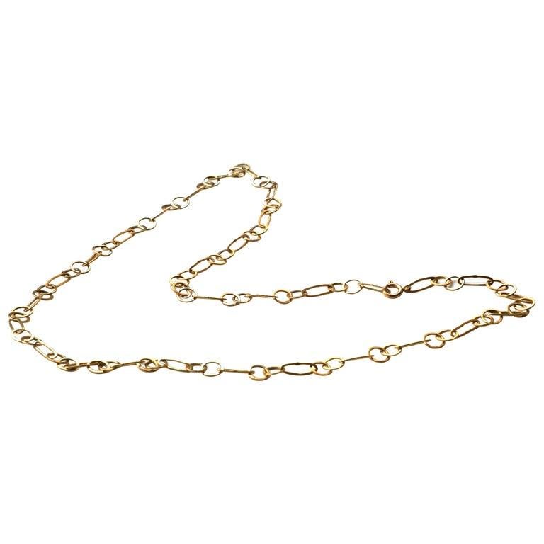 Artisan Paperclip Links 18 Karat Yellow Gold Modern Handmade Slightly Hammered Necklace For Sale