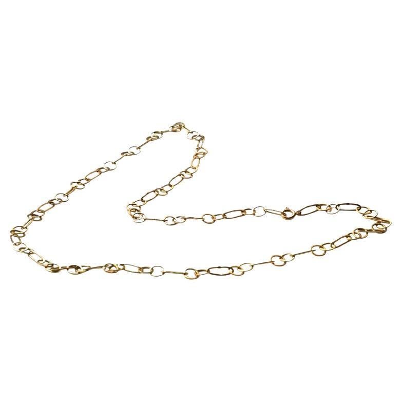 Paperclip Links 18 Karat Yellow Gold Modern Handmade Slightly Hammered Necklace For Sale